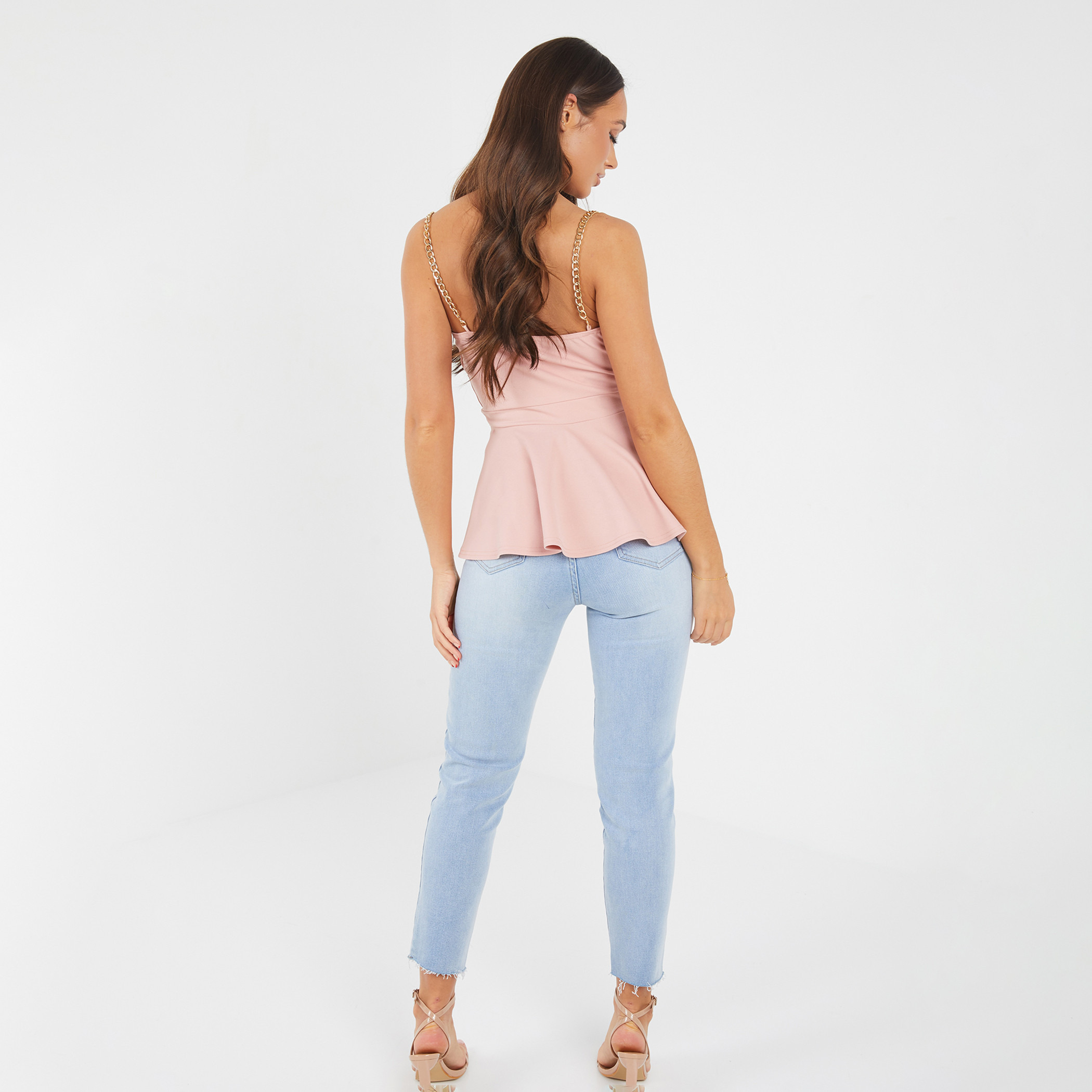 Quiz Women Pink Solid Shoulder Gold Chain Wrap Peplum Top-women-clothing-shirtsandblouses-blouses-image-3