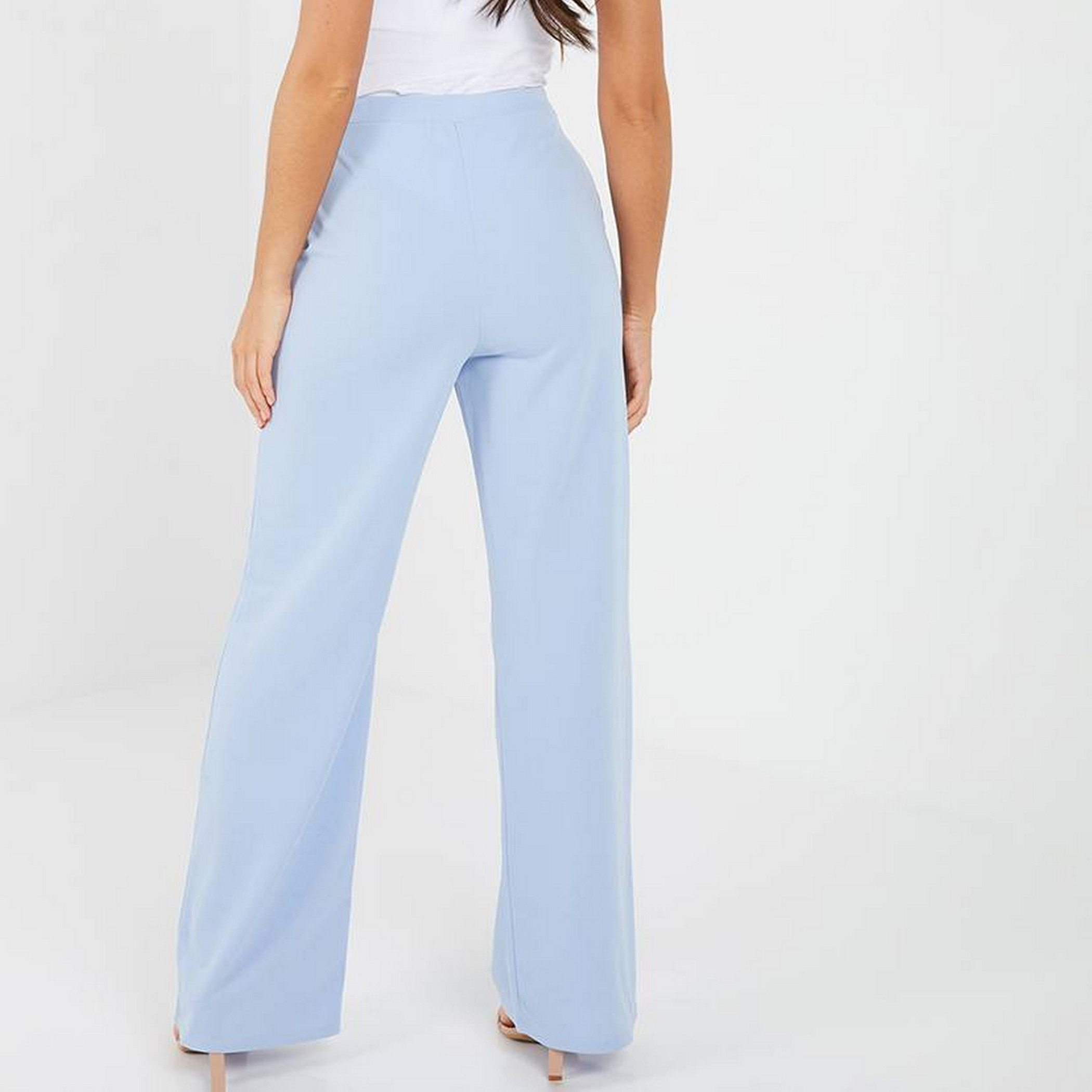 Quiz Women Blue Solid High Waist Pocket Detail Buttoned Palazzo-women-clothing-bottoms-trousers-image-2
