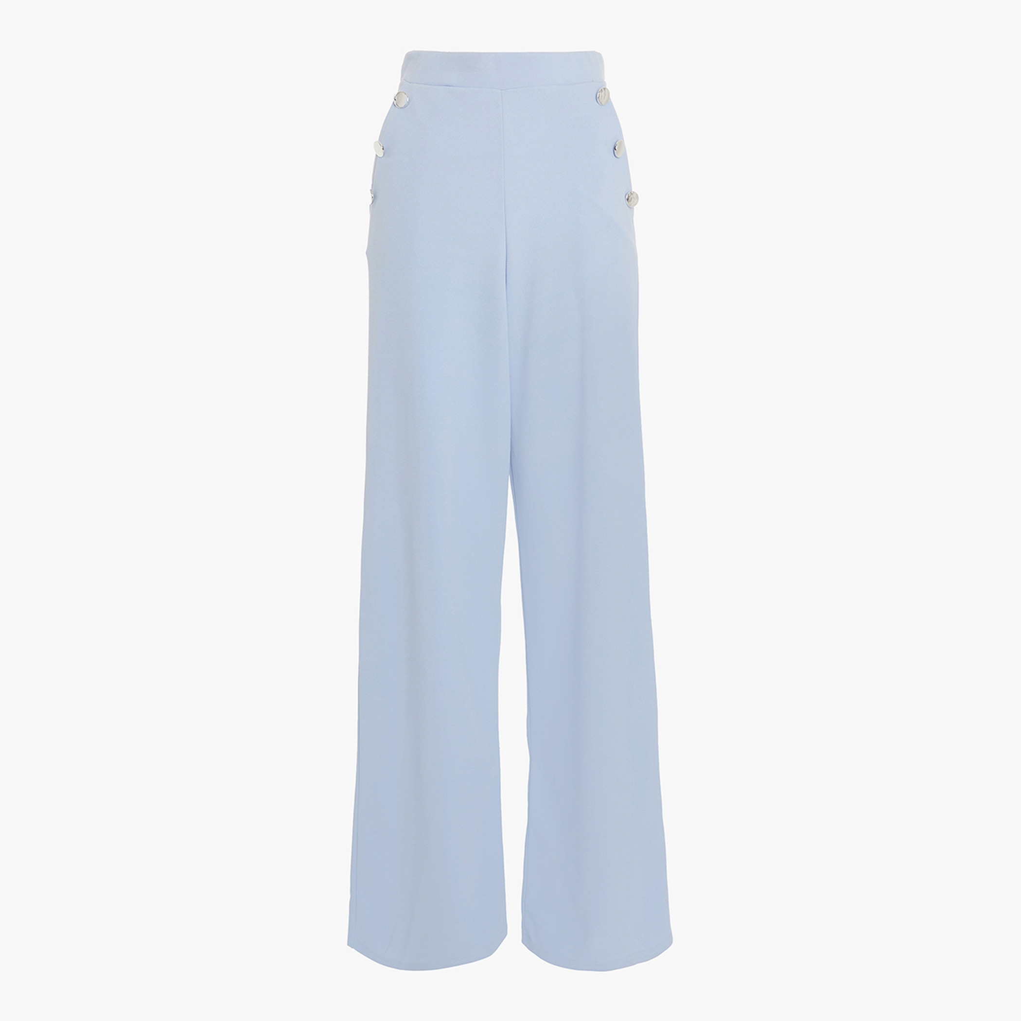 Quiz Women Blue Solid High Waist Pocket Detail Buttoned Palazzo-women-clothing-bottoms-trousers-image-7