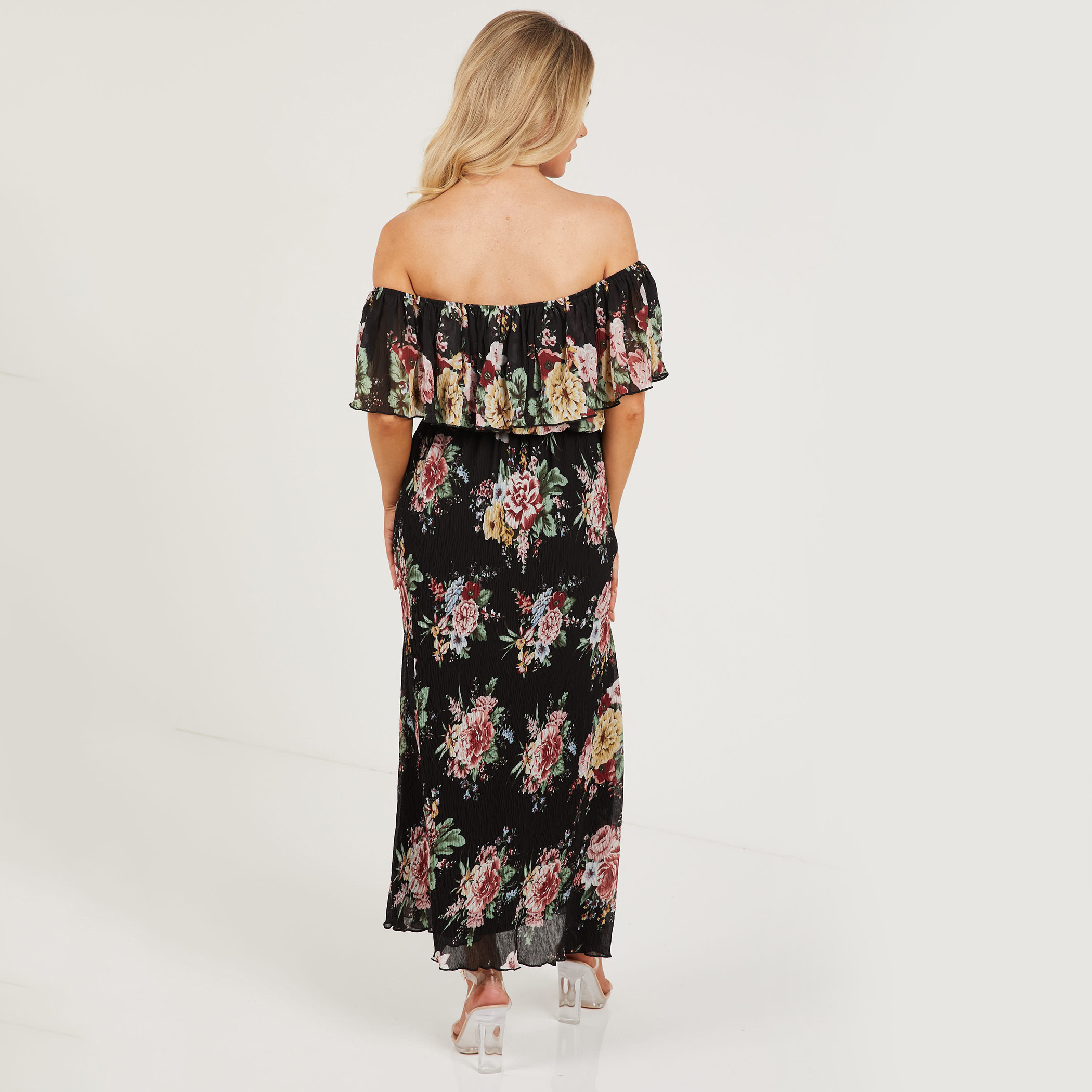 Quiz Women Black Floral Off Shoulder Maxi Dress-women-clothing-dresses-image-3