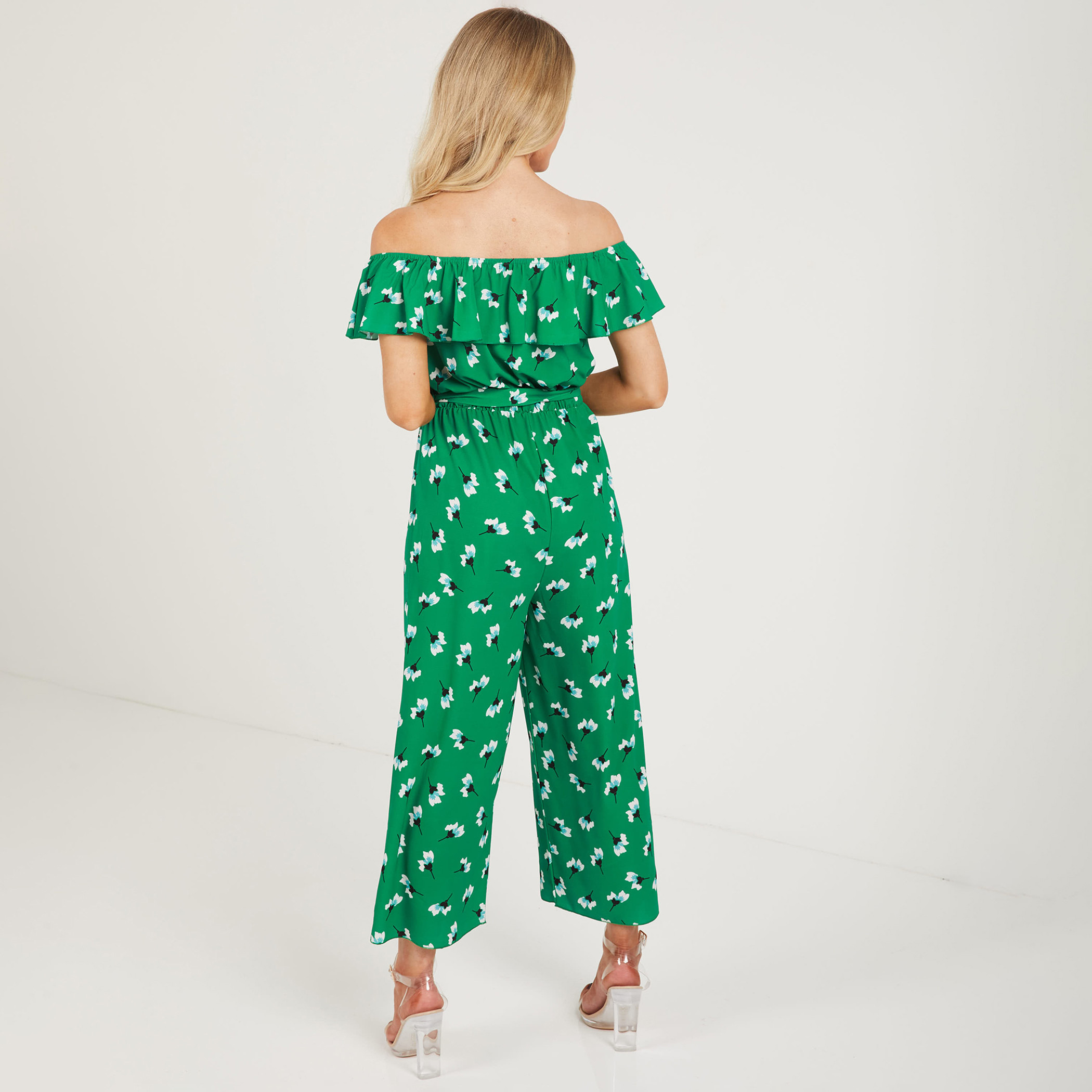 Buy Women s Quiz Women Green Floral Off Shoulder Tie Belt Jumpsuit Online Centrepoint UAE