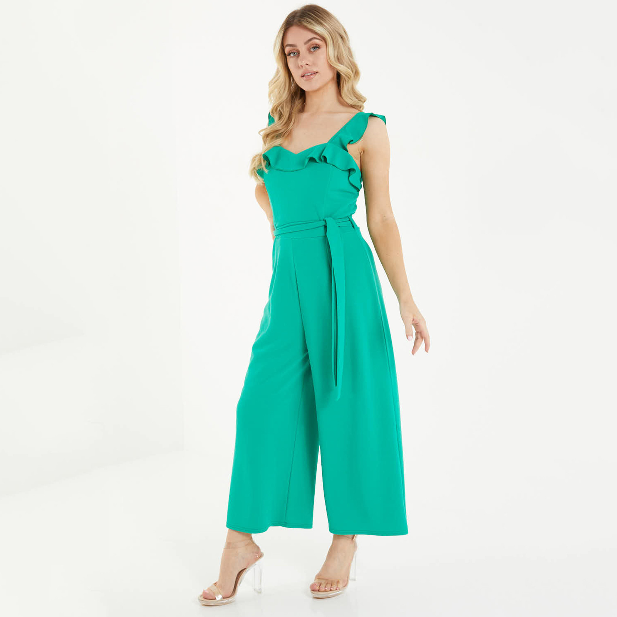 Quiz Women Green Solid Shoulder Strap Tie Belt Jumpsuit-women-clothing-jumpsuits-image-2