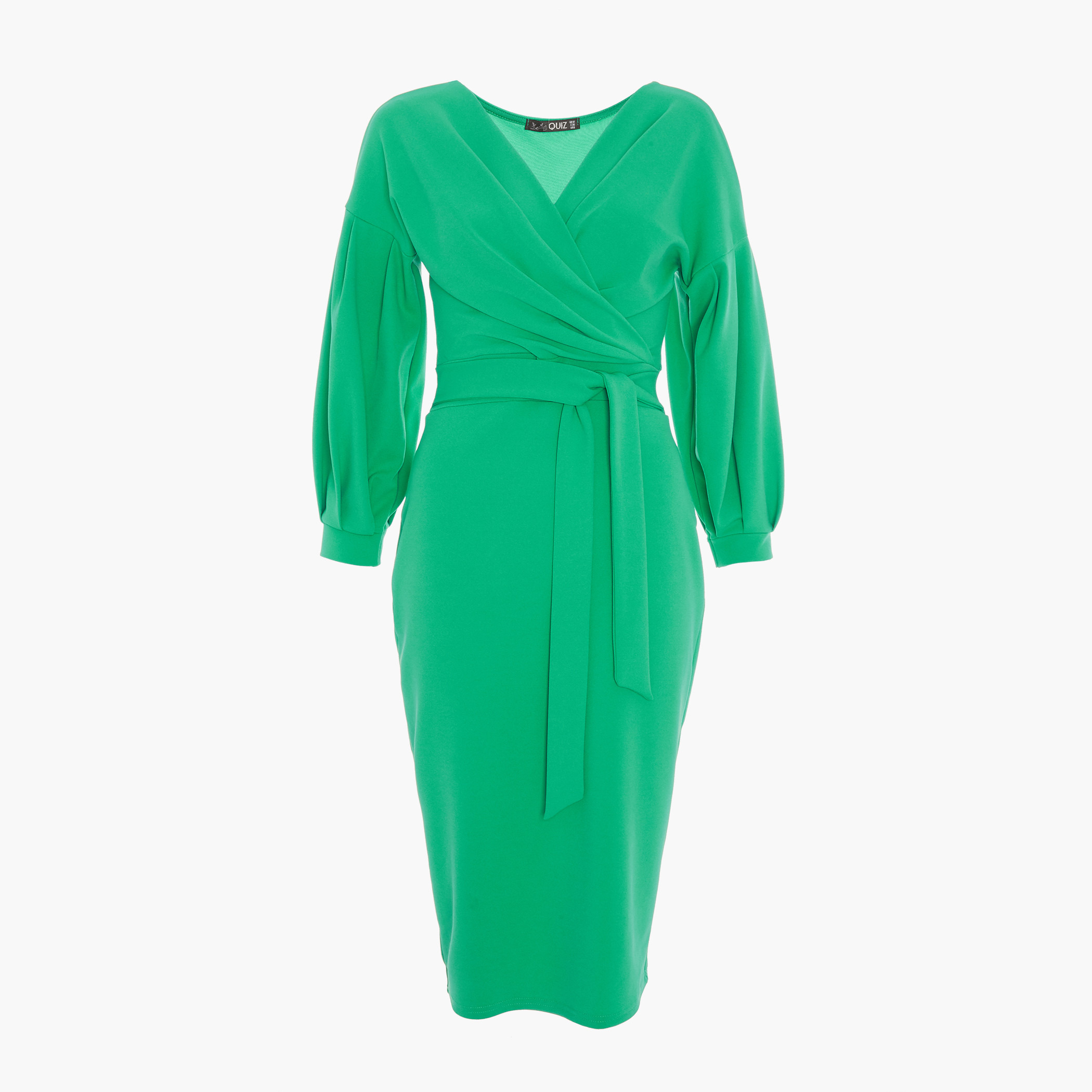 Quiz Women Green Solid V-Neck Tie Front Wrap Dress-women-clothing-dresses-image-4