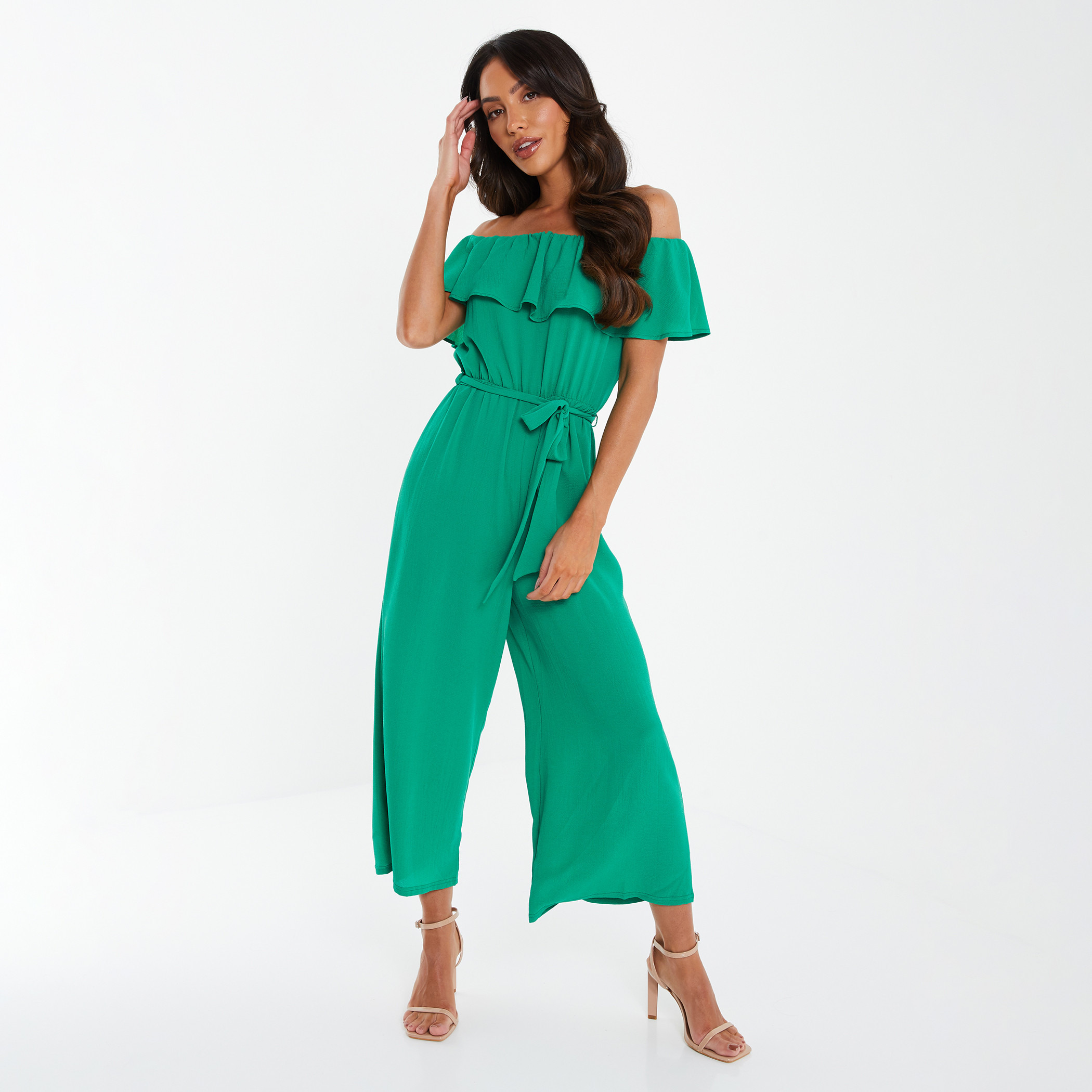 Quiz Women Green Solid Off Shoulder Tie Belt Jumpsuit-women-clothing-jumpsuits-image-1