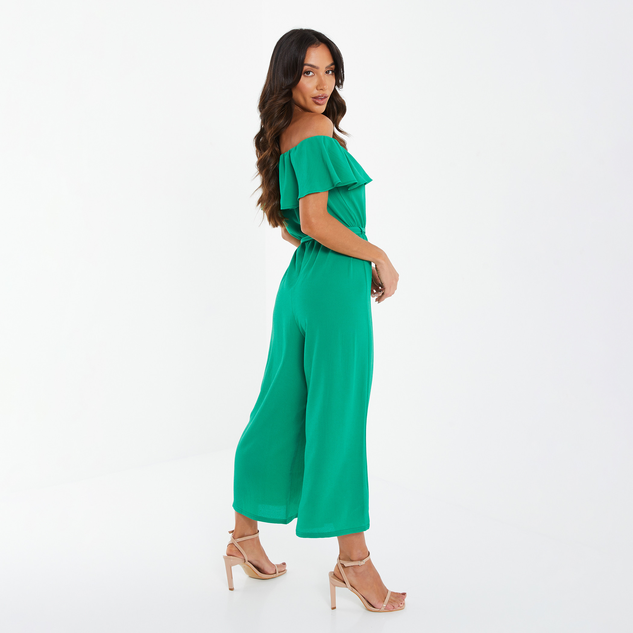 Quiz Women Green Solid Off Shoulder Tie Belt Jumpsuit-women-clothing-jumpsuits-image-2