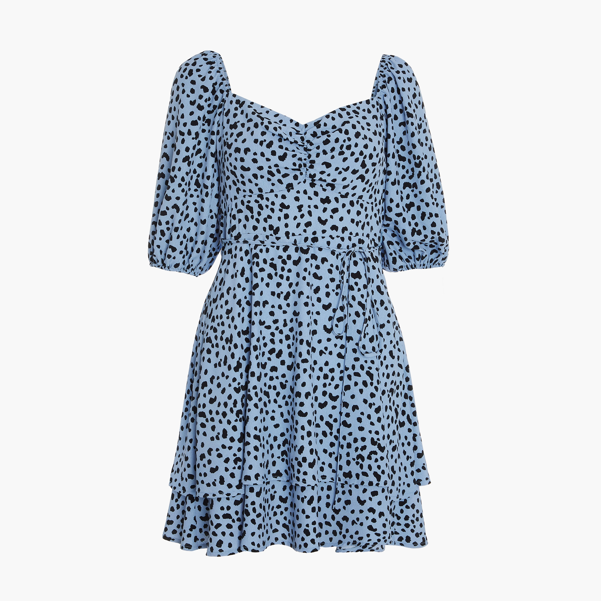 كويز - فستان قصير بأكمام منفوخة وياقة مكشوفة للنساء - رسومات - أزرق فاتح-women-clothing-dresses-image-4