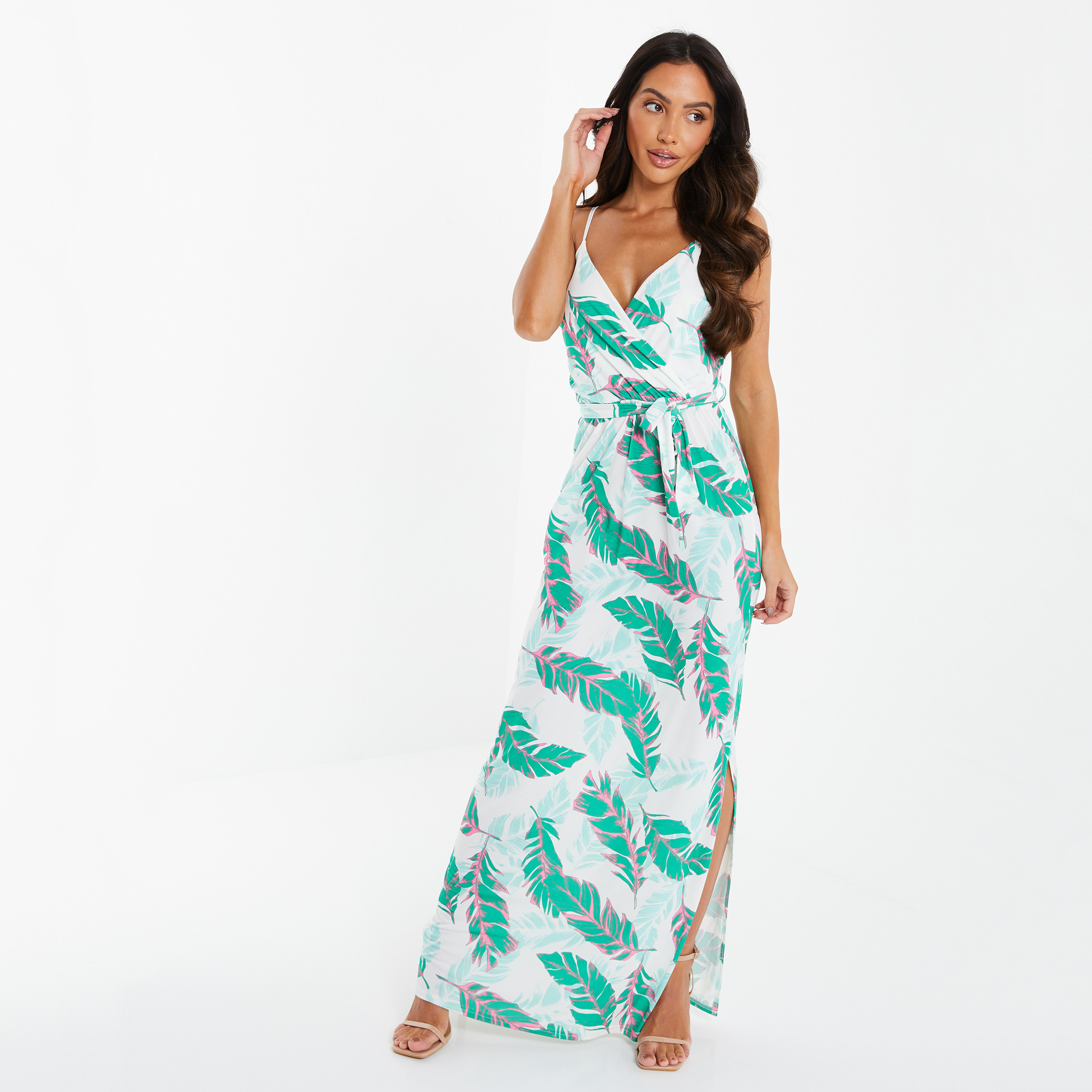 فستان ماكسي للنساء من كويز بحزام كتف مطبوع متعدد الألوان-women-clothing-dresses-image-1