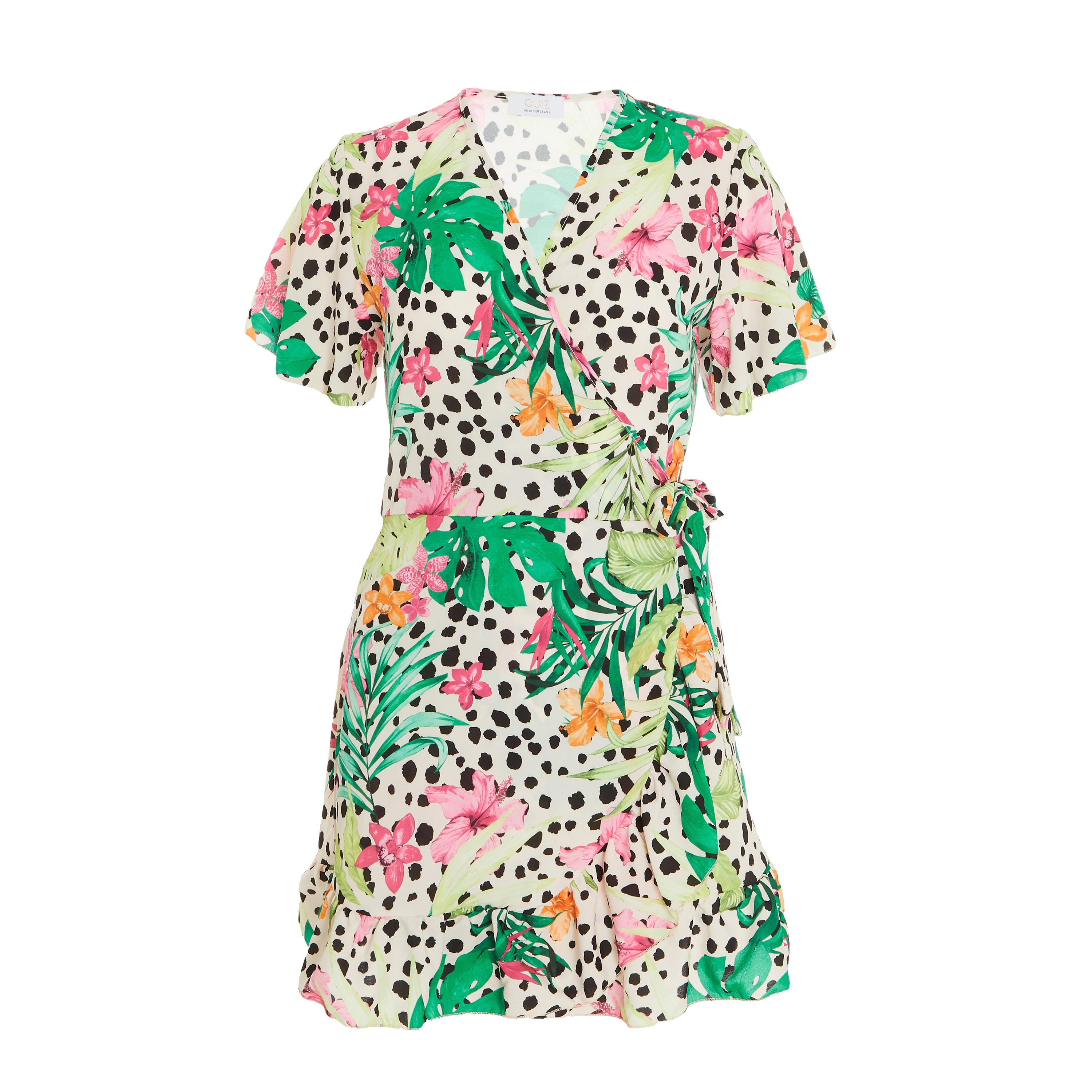 فستان ميني سكيتر للسيدات مطبوع متعدد الألوان برقبة على شكل وي من كويز-women-clothing-dresses-image-4