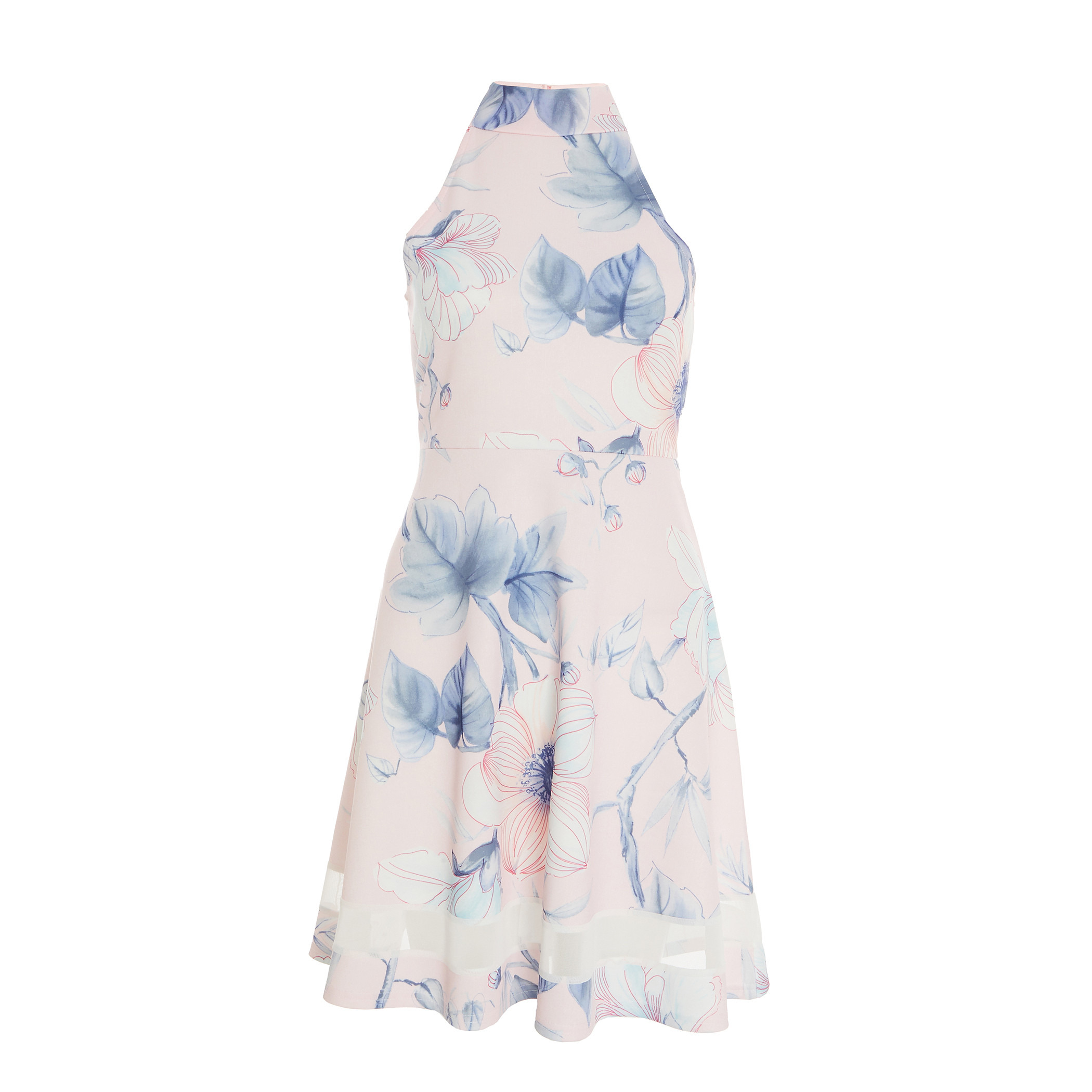 Quiz Women Pink Floral Halter Neck Mini Skater Dress-women-clothing-dresses-image-4