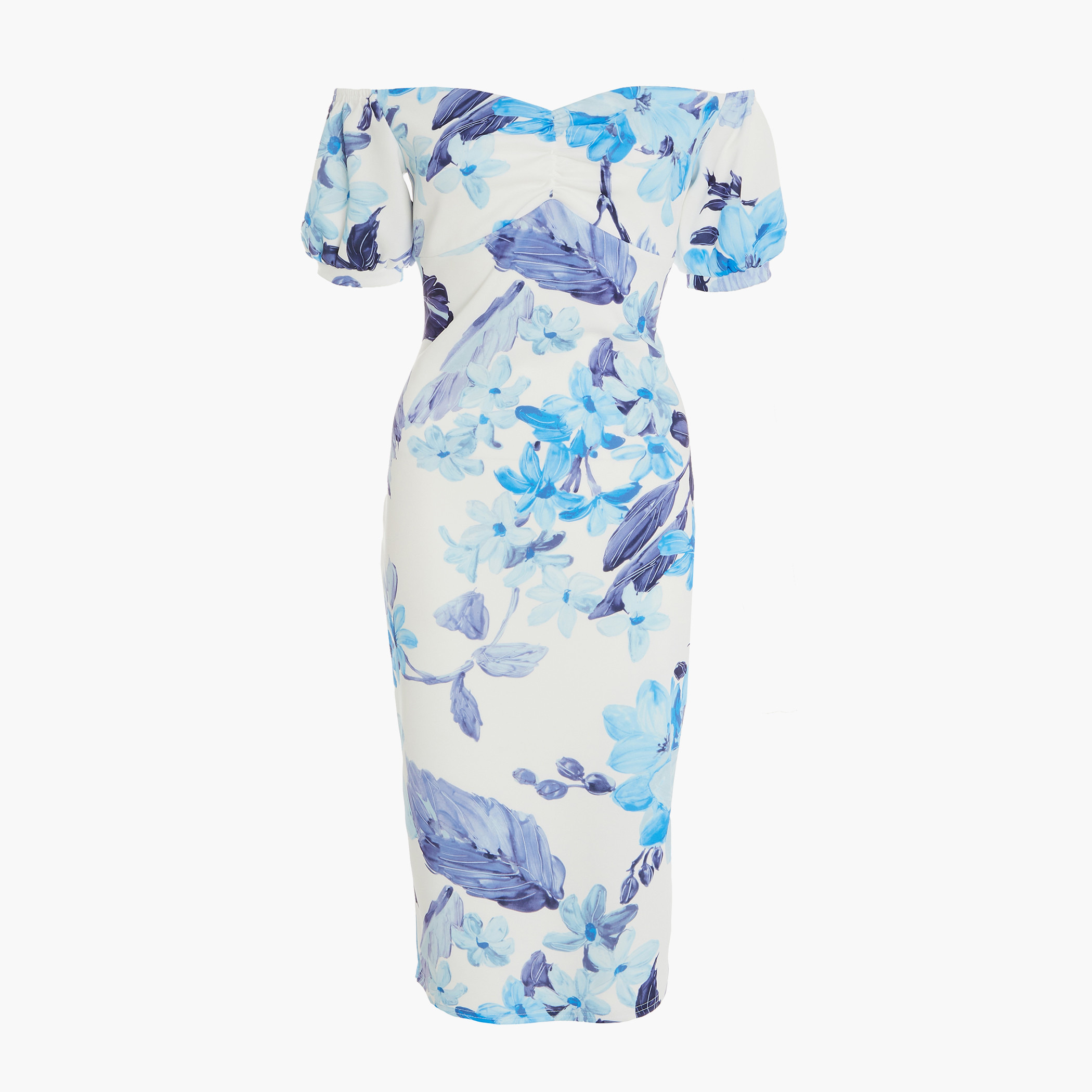 فستان ضيق بدون كتف مطبوع نسائي أزرق فاتح للنساء من كويز-women-clothing-dresses-image-4