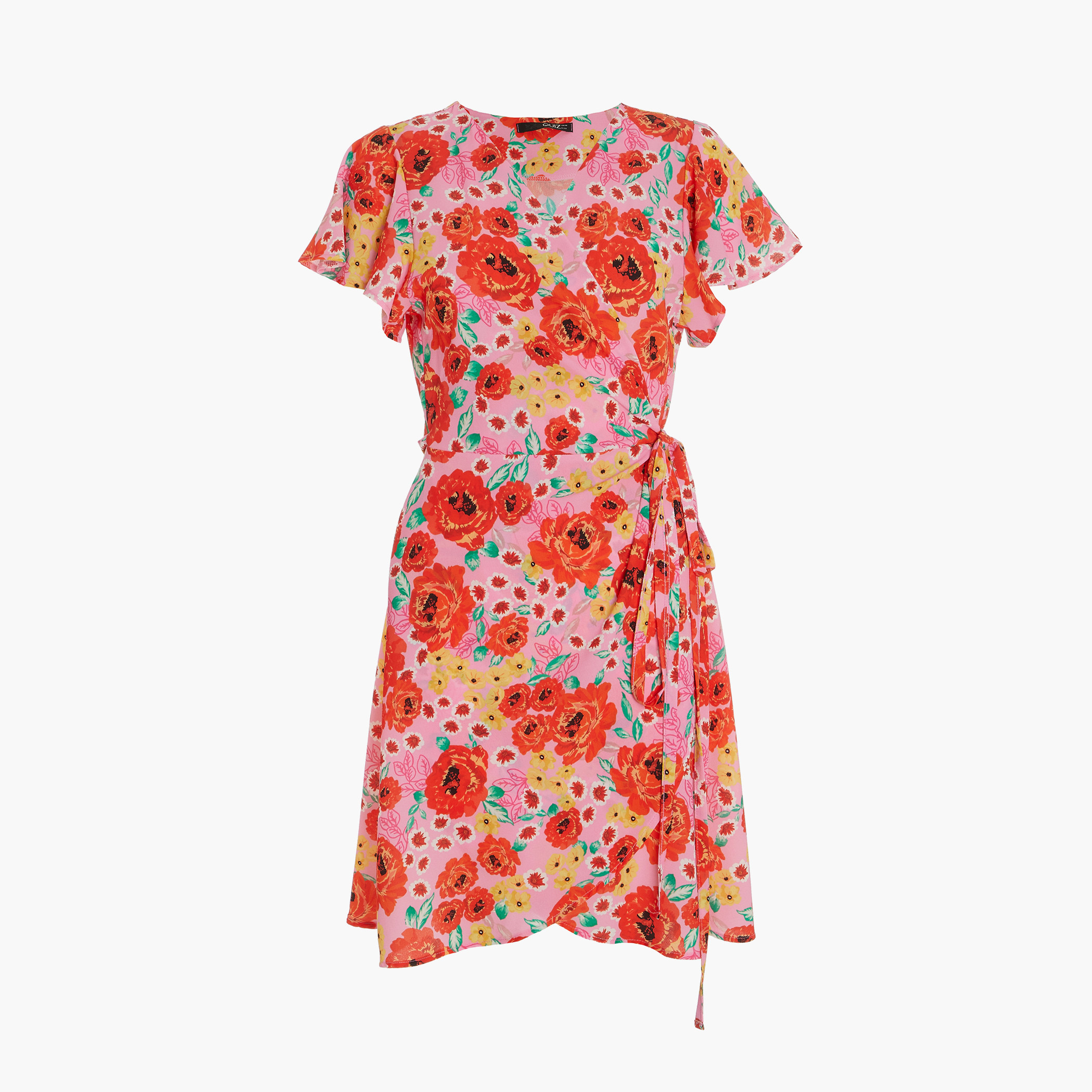 فستان ملفوف من كويز نسائي بلون وردي زهري برقبة على شكل وى-women-clothing-dresses-image-4