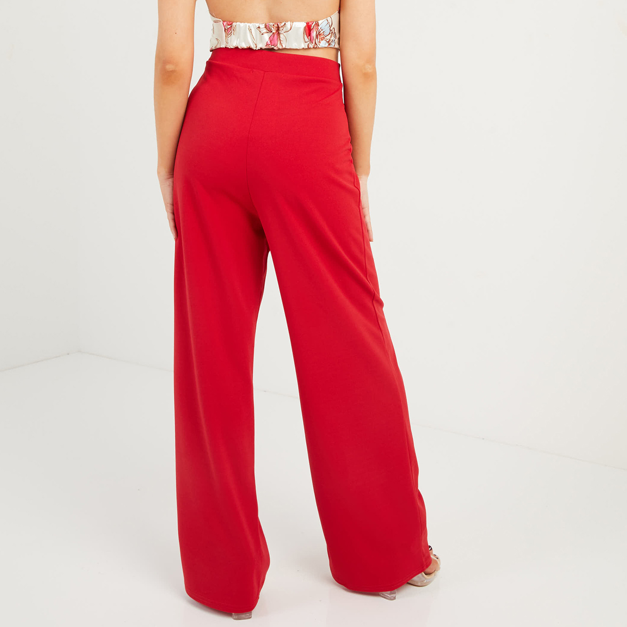 Quiz Women Red Solid High Waist Buttoned Palazzo-women-clothing-bottoms-trousers-image-2