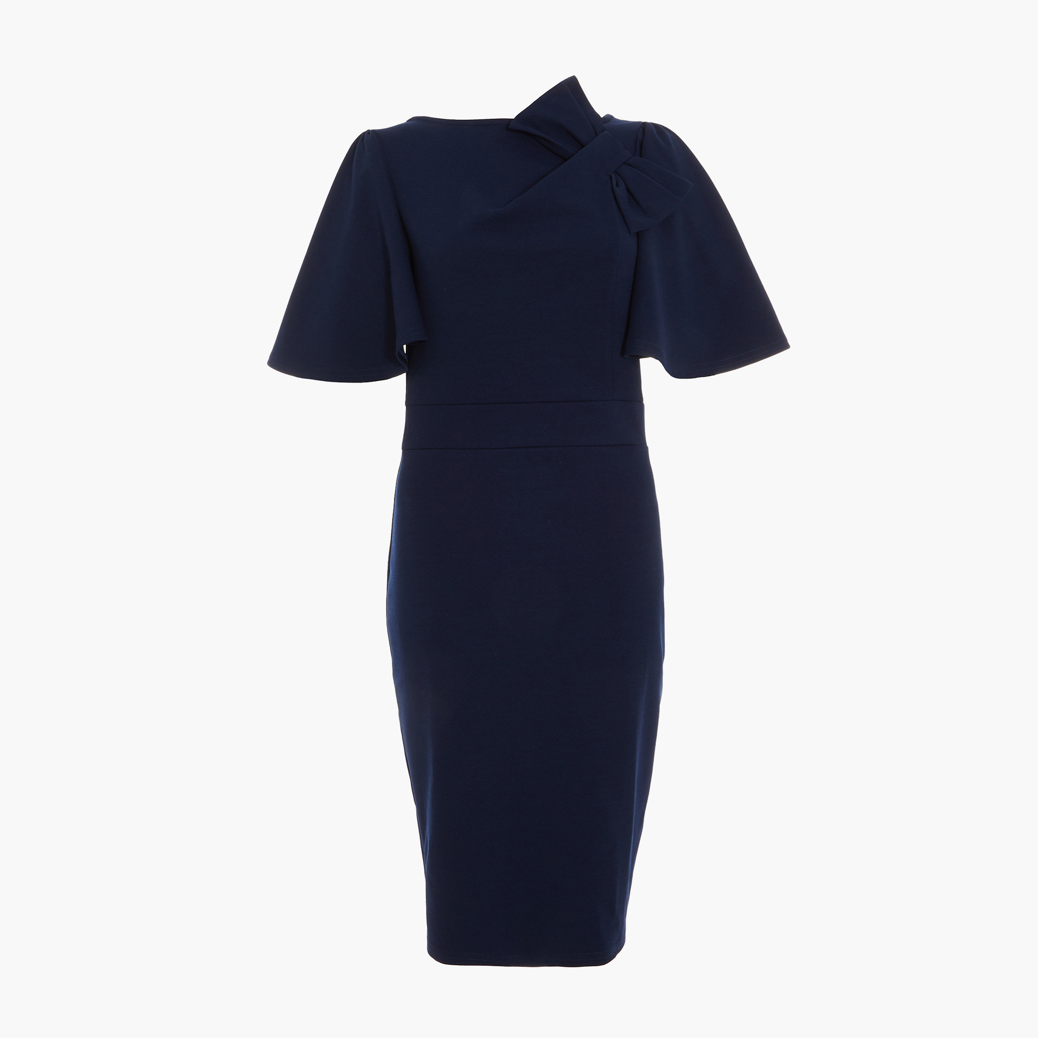 Quiz Women Navy Blue Solid Flared Sleeves Front Bow Dress-women-clothing-dresses-image-4