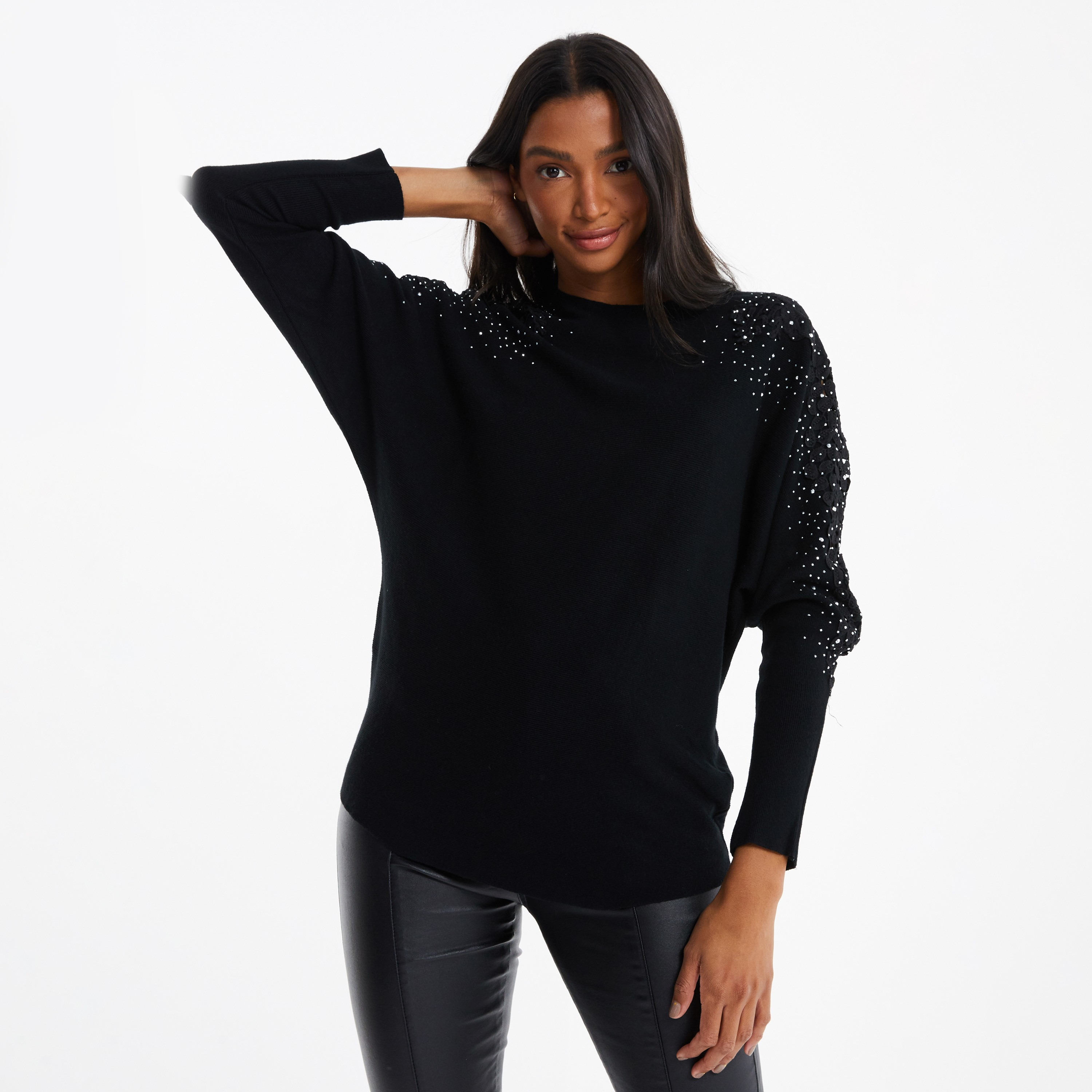 كويز - أفرول بياقة مستديرة وأكمام طويلة - مزين-women-clothing-cardigansandjumpers-jumpers-image-1