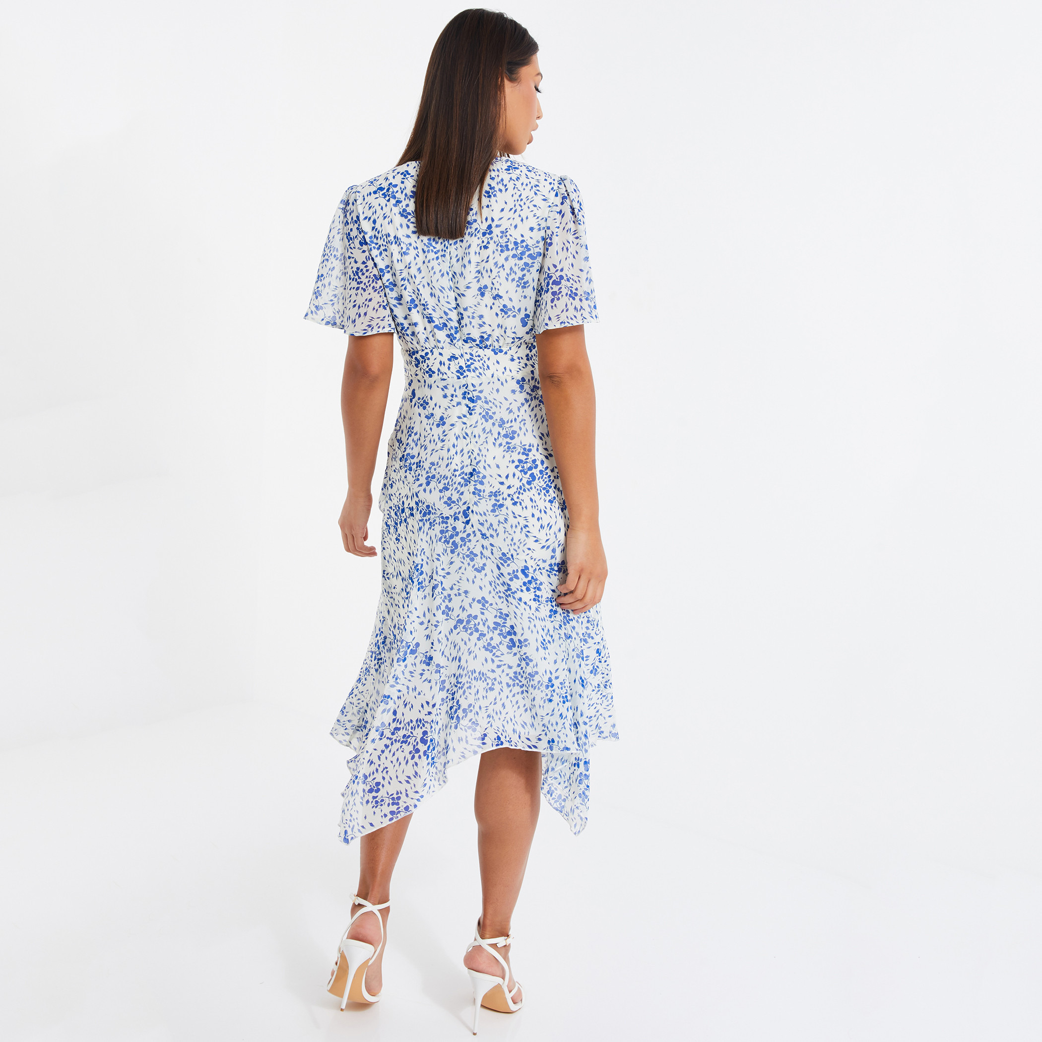 Quiz Women White Printed V-Neck Hankey Hem Dress-women-clothing-dresses-image-3