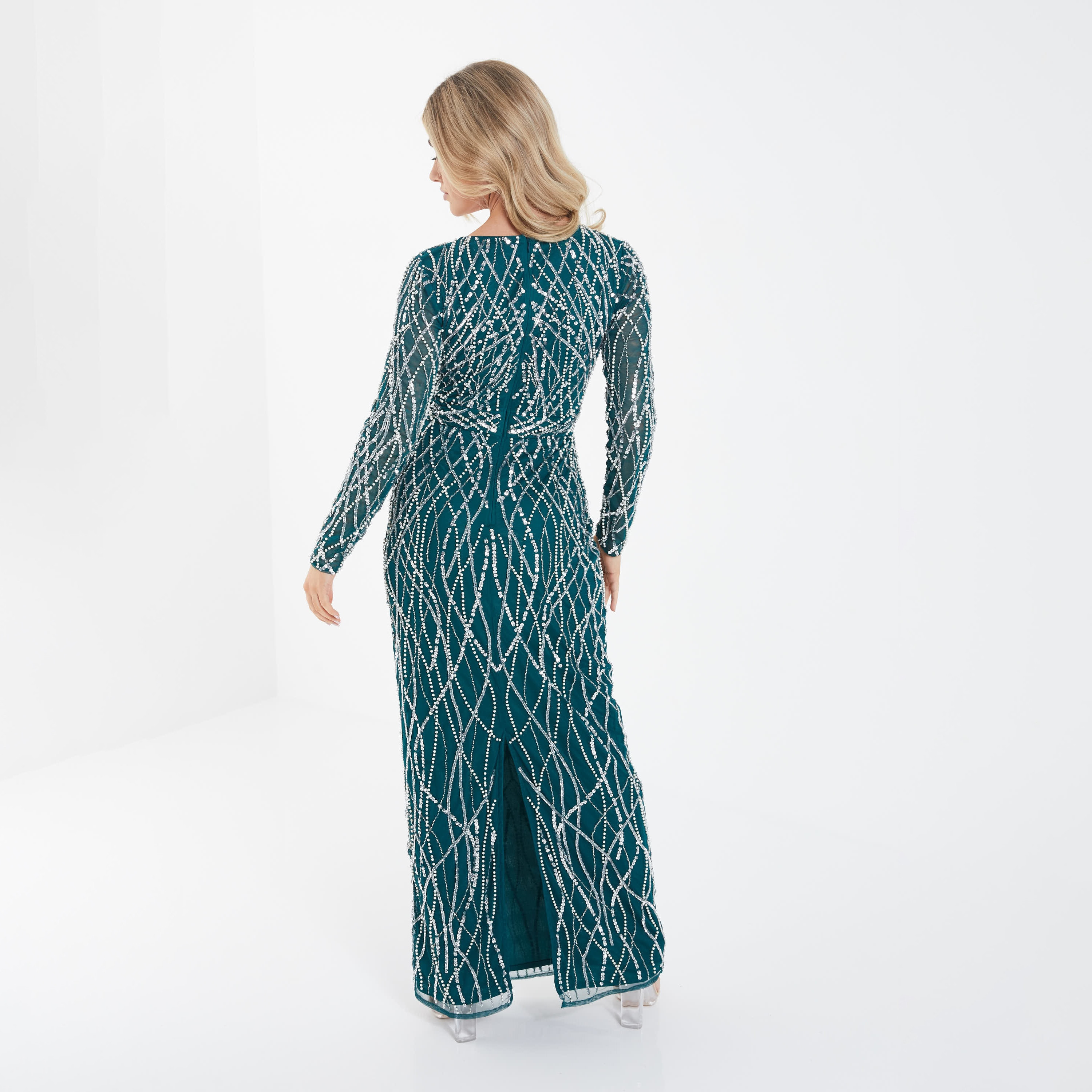 Quiz Sequins V-Neck Slit Maxi Dress-women-clothing-dresses-image-4