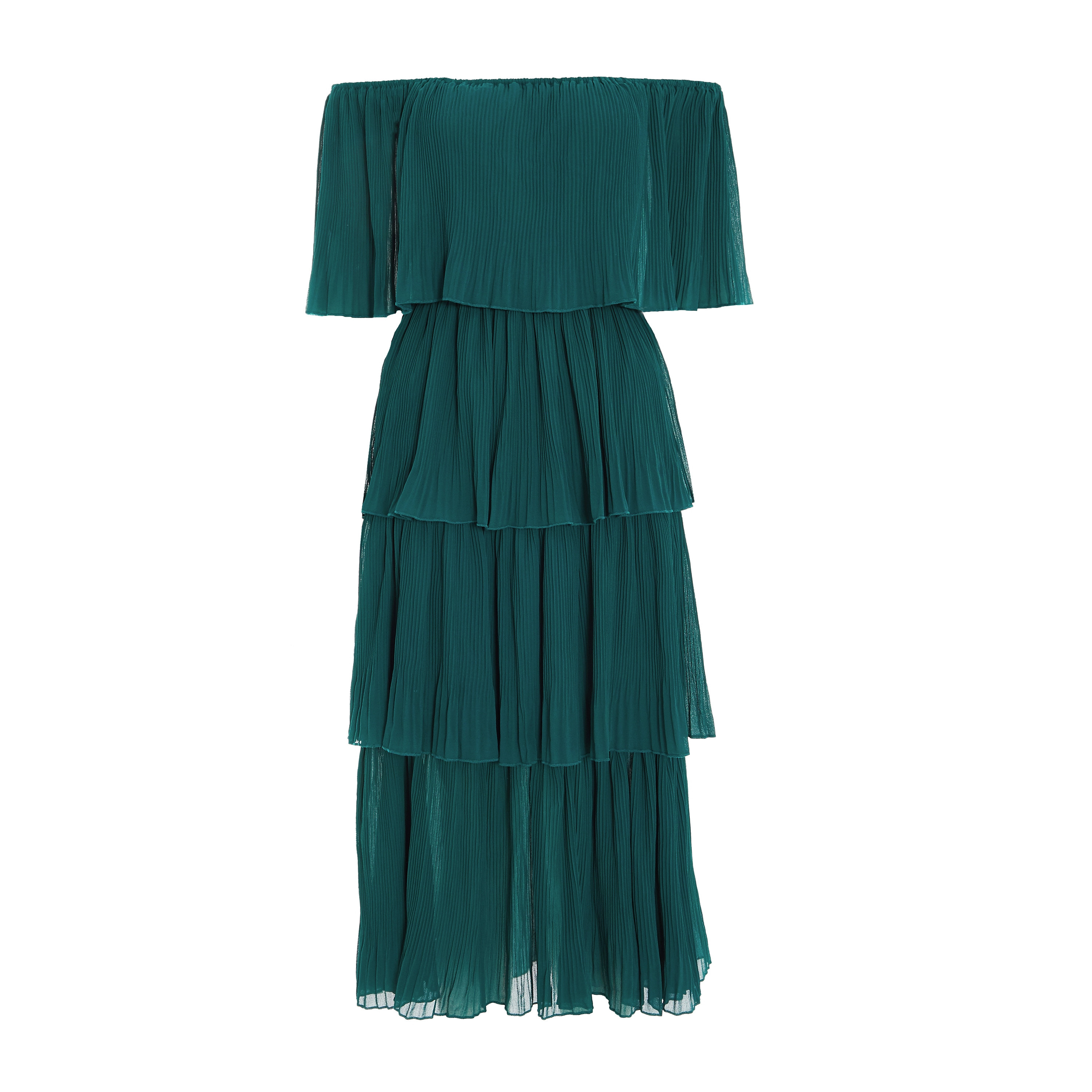 فستان متدرج بدون أكتاف مع اخضر بطيات للنساء من كويز-women-clothing-dresses-image-4