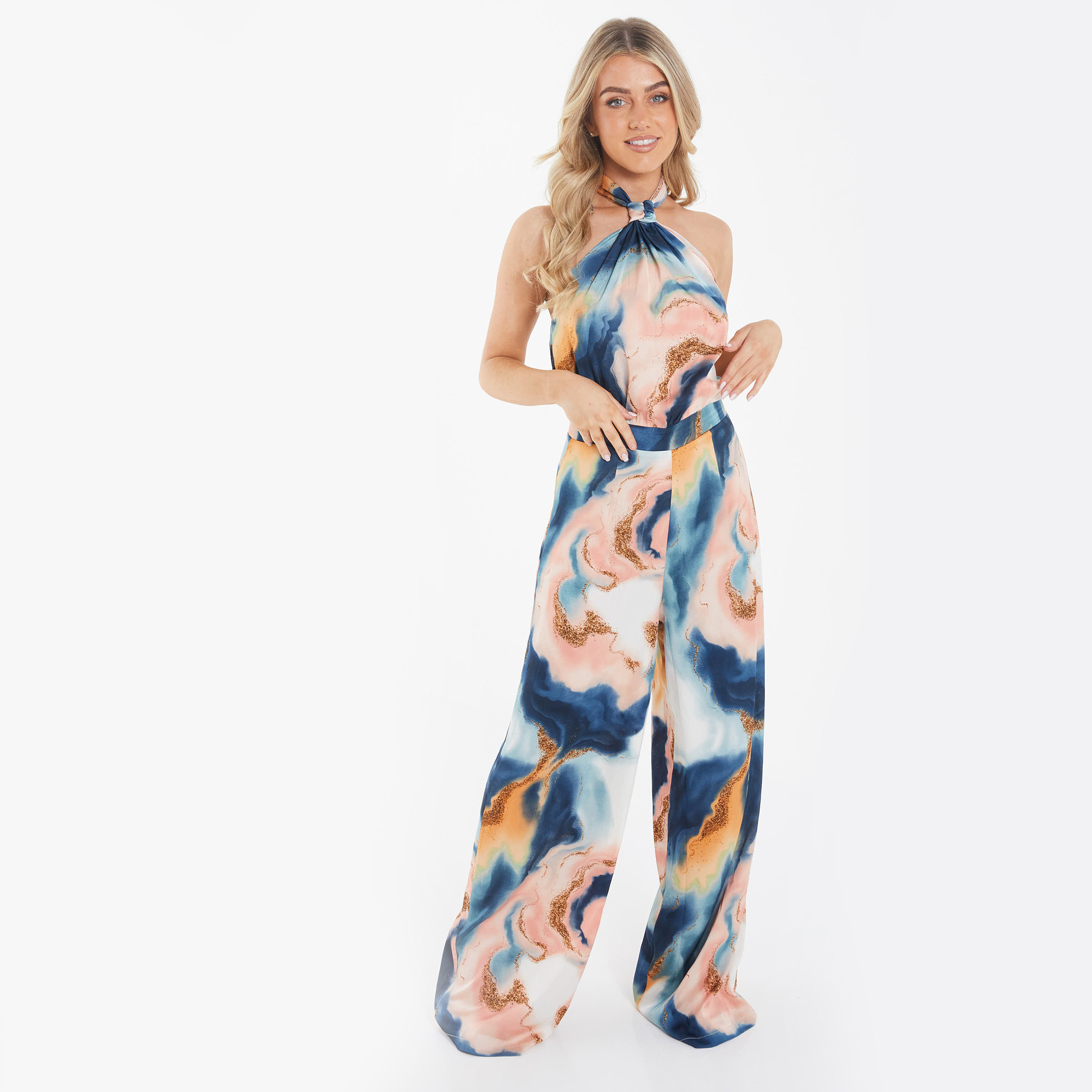 Buy Women s Quiz Women Multicolour Tie Dye Halter Neck Palazzo Jumpsuit Online Centrepoint Qatar