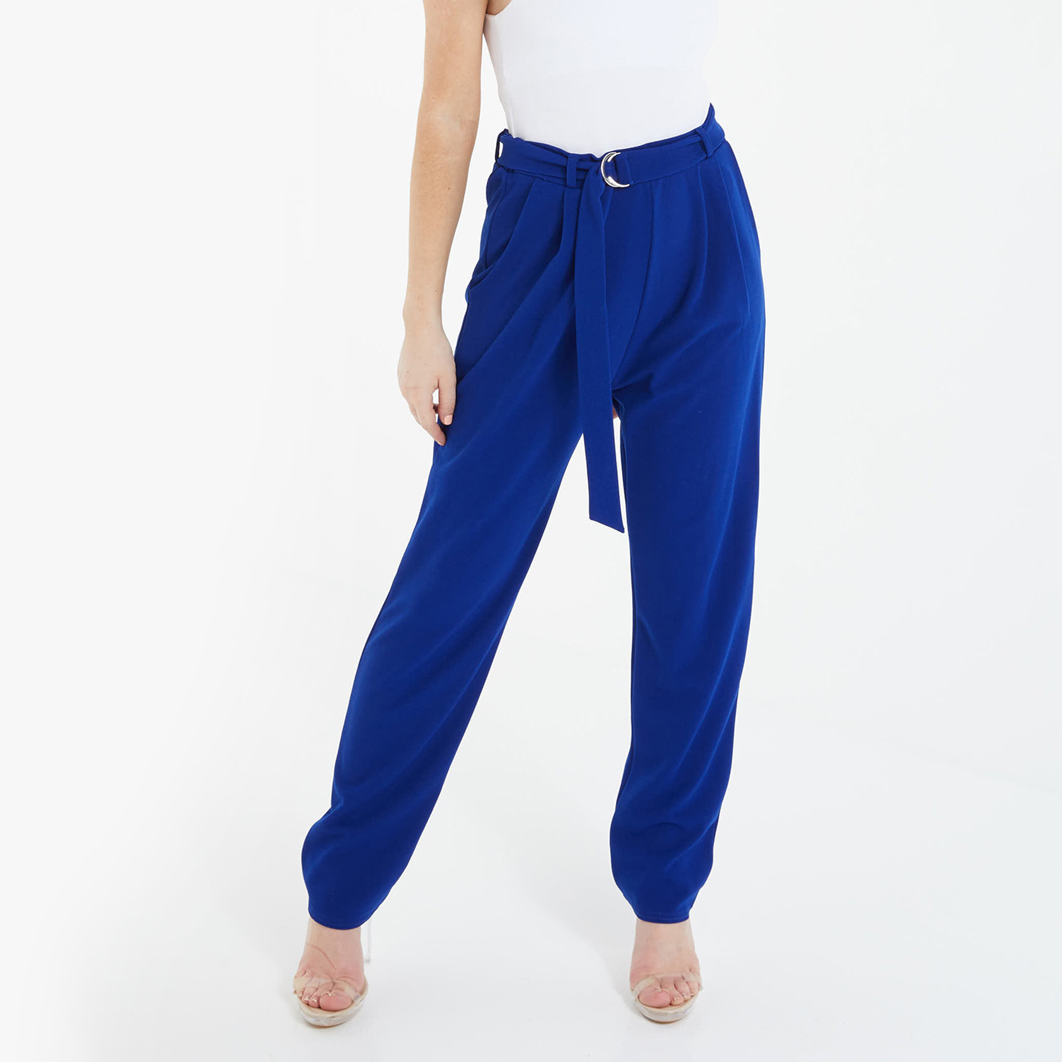 Quiz Women Royal Blue Solid High Waist Trousers-women-clothing-bottoms-trousers-image-1