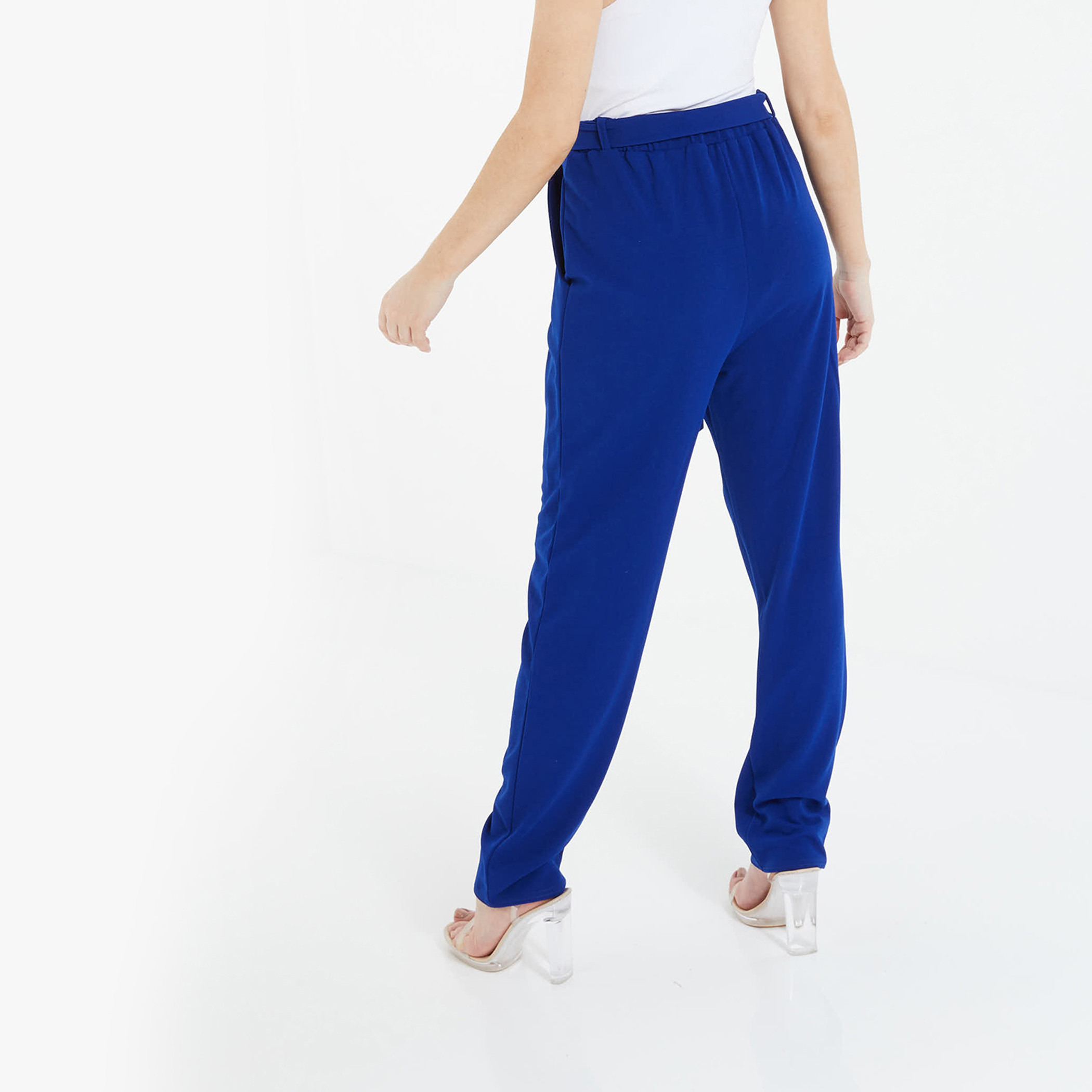 Quiz Women Royal Blue Solid High Waist Trousers-women-clothing-bottoms-trousers-image-3