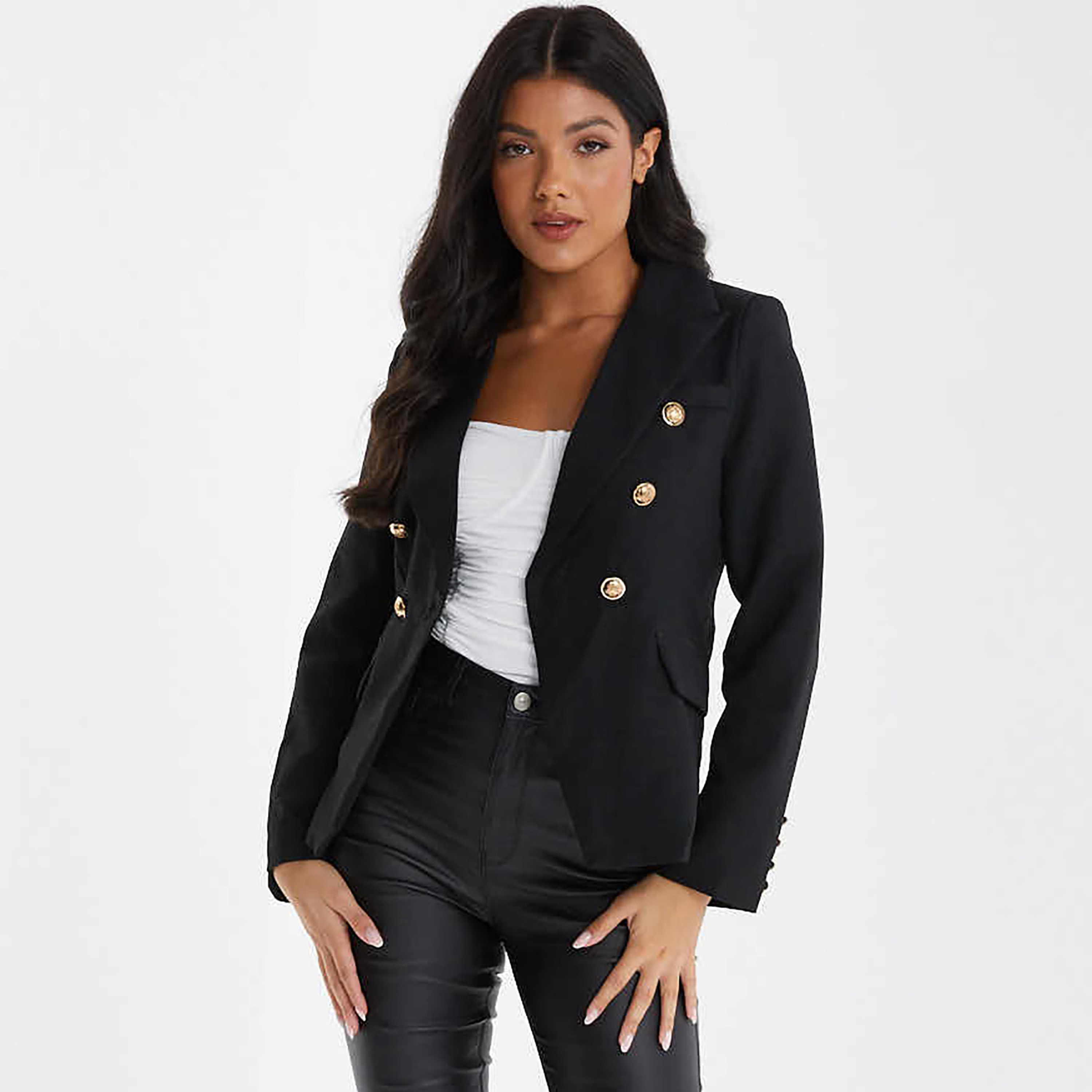 Quiz Plain Blazer with Flap Pockets-women-clothing-coatsandjackets-blazers-image-1