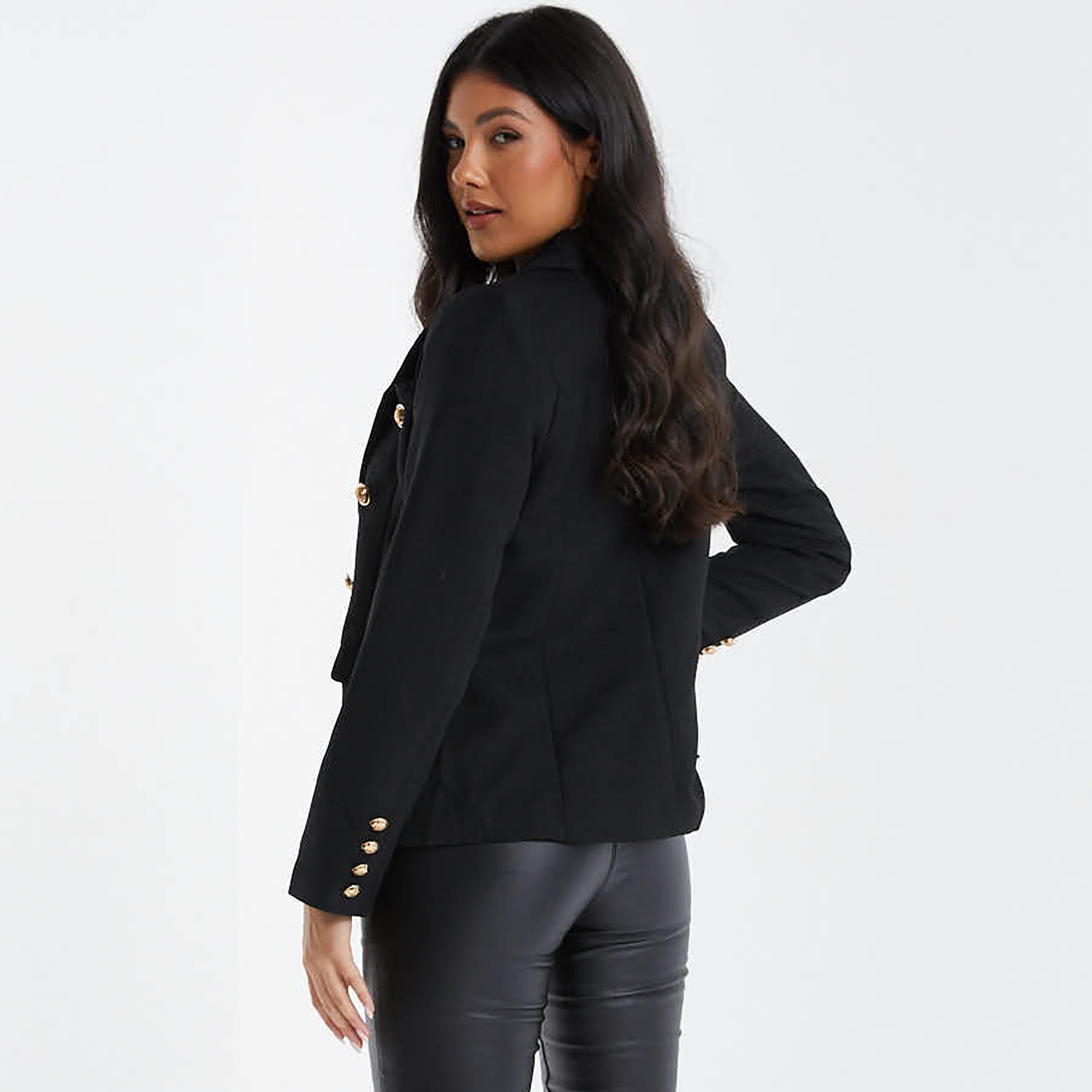 Quiz Plain Blazer with Flap Pockets-women-clothing-coatsandjackets-blazers-image-4