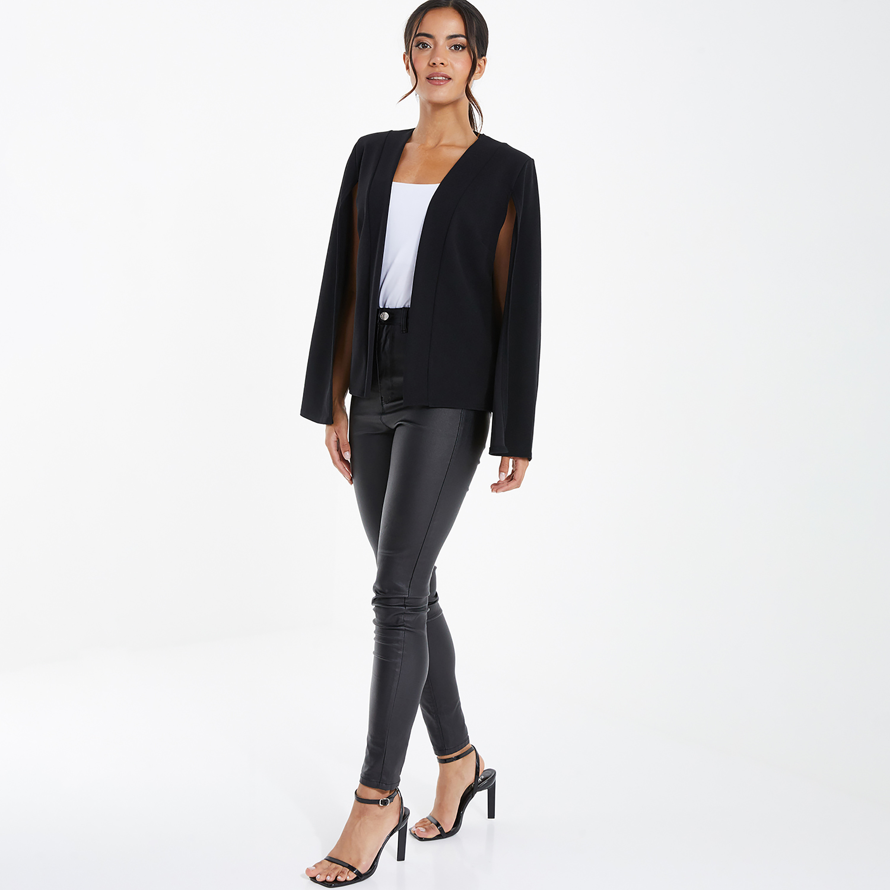Quiz Plain Split Sleeves Blazer with Open Front-women-clothing-coatsandjackets-blazers-image-2
