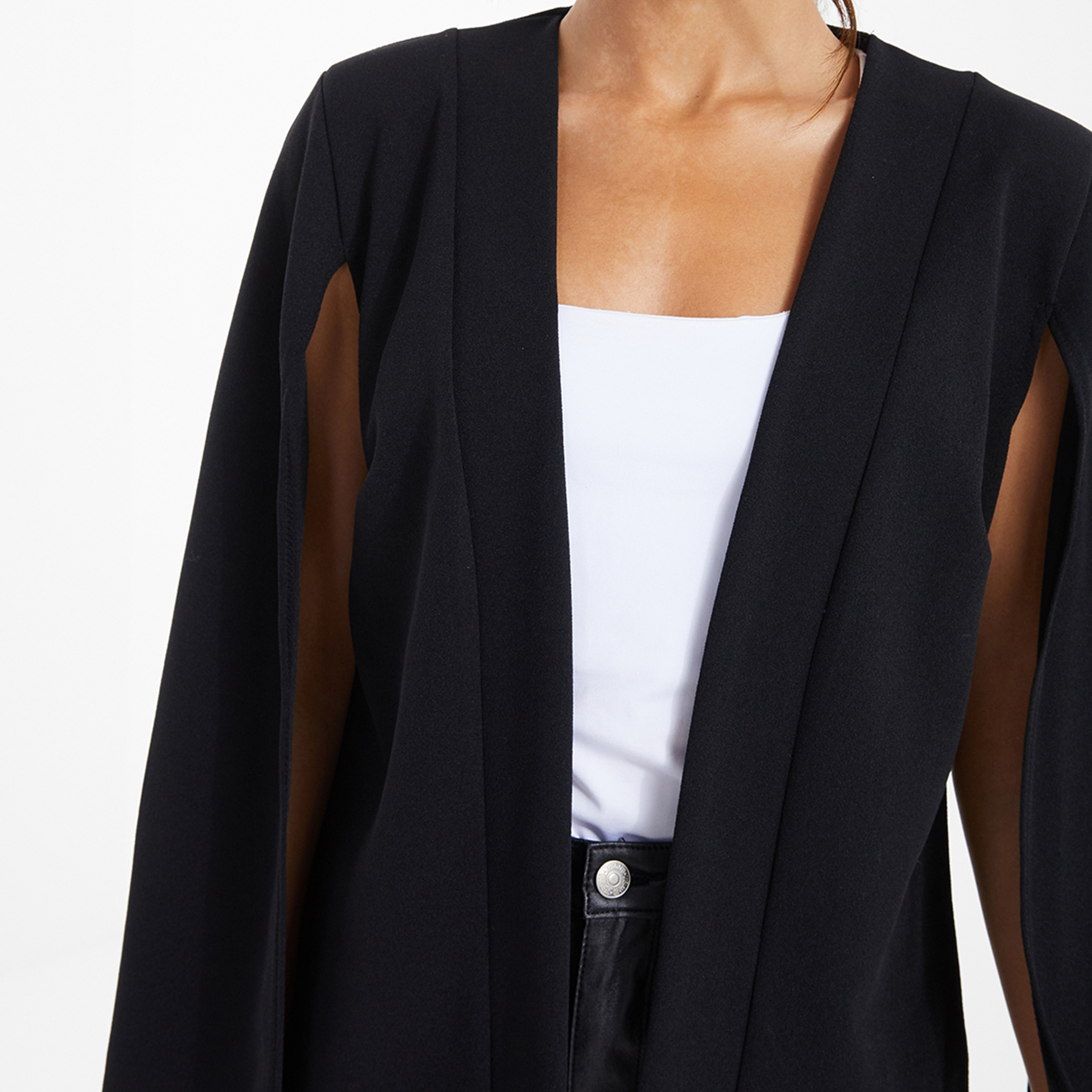 Quiz Plain Split Sleeves Blazer with Open Front-women-clothing-coatsandjackets-blazers-image-3