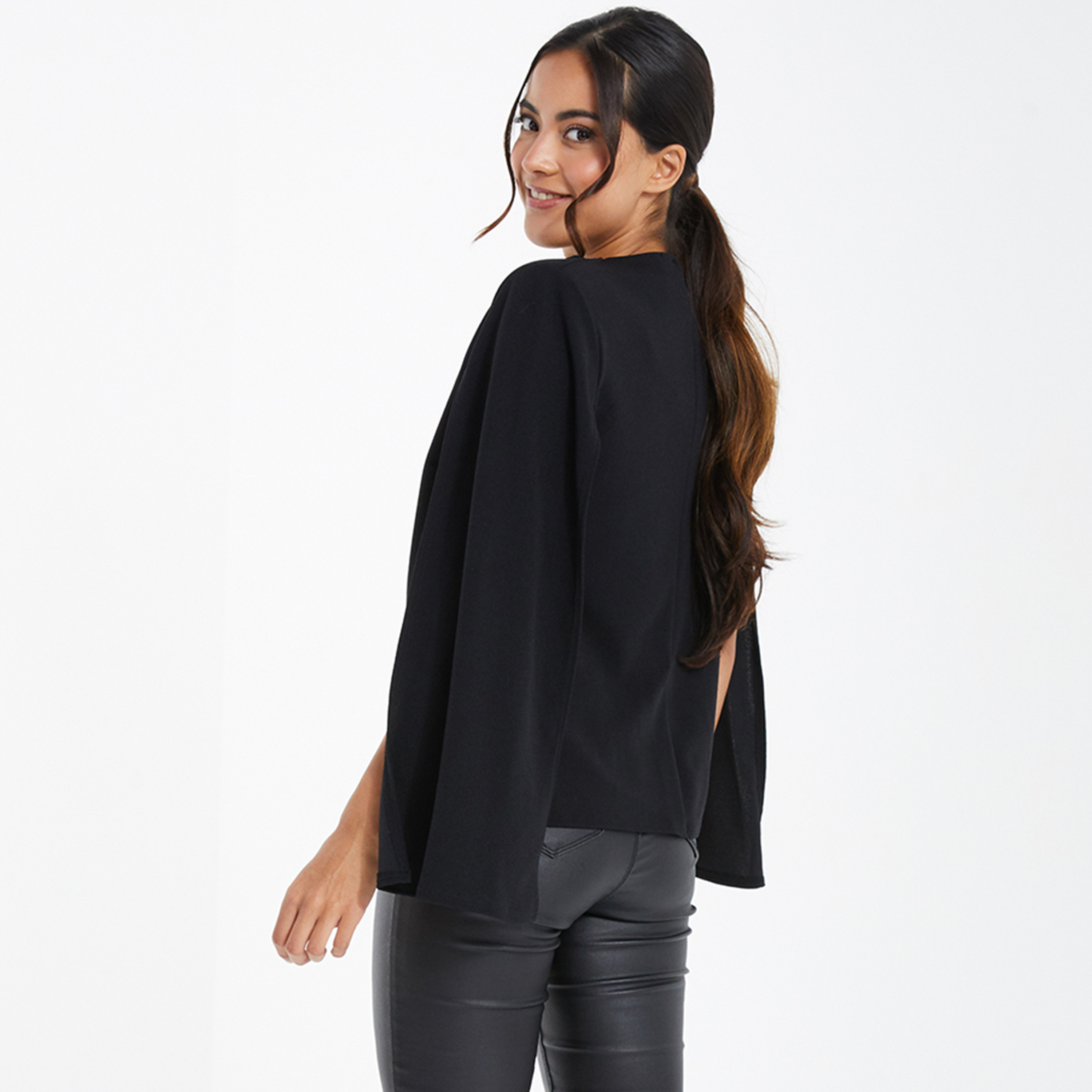 Quiz Plain Split Sleeves Blazer with Open Front-women-clothing-coatsandjackets-blazers-image-4