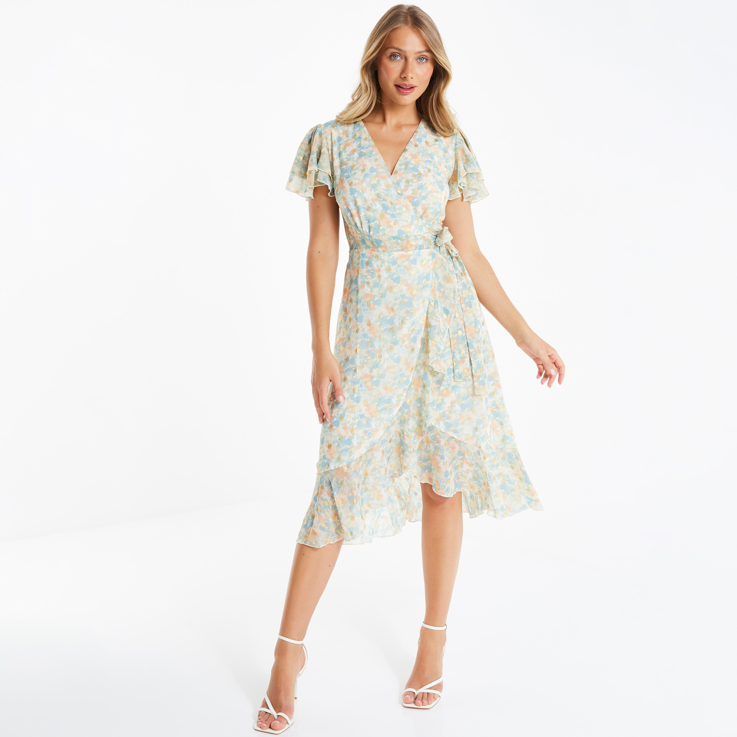 فستان متوسط الطول ملفوف مطبوعة بالزهور من كويز-women-clothing-dresses-image-1