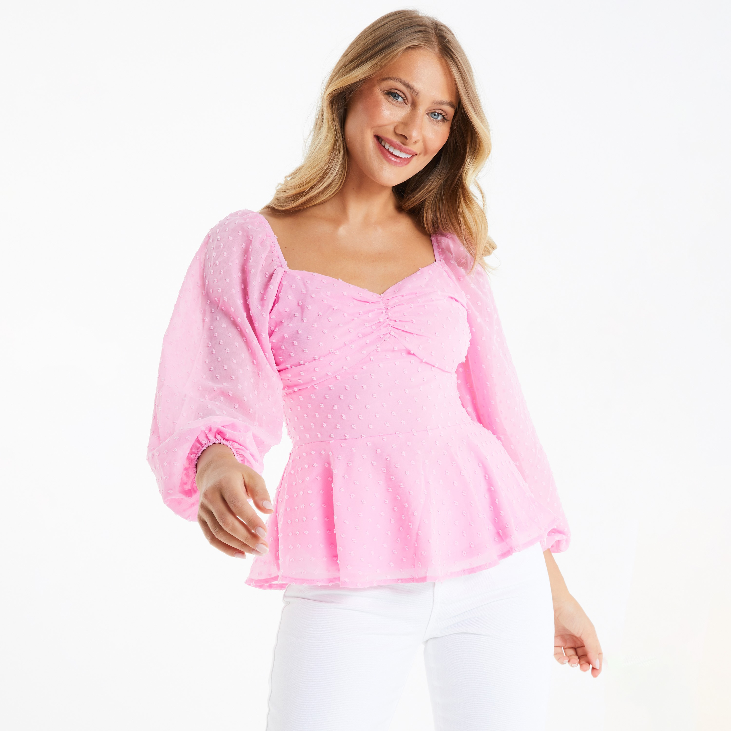 كويز - بلوزة كشكش وأكمام طويلة وياقة مشكوفة-women-clothing-shirtsandblouses-blouses-image-1
