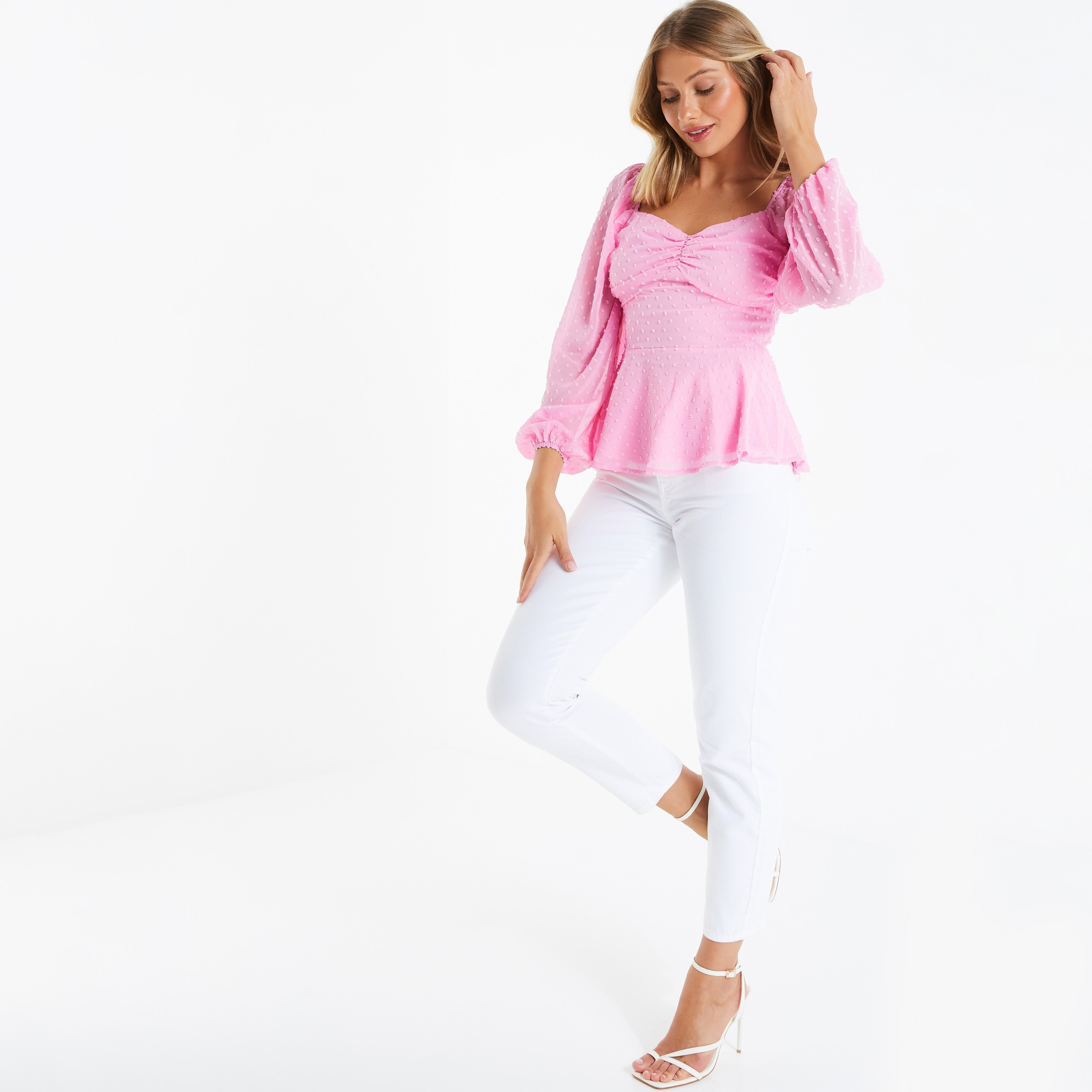 كويز - بلوزة كشكش وأكمام طويلة وياقة مشكوفة-women-clothing-shirtsandblouses-blouses-image-2