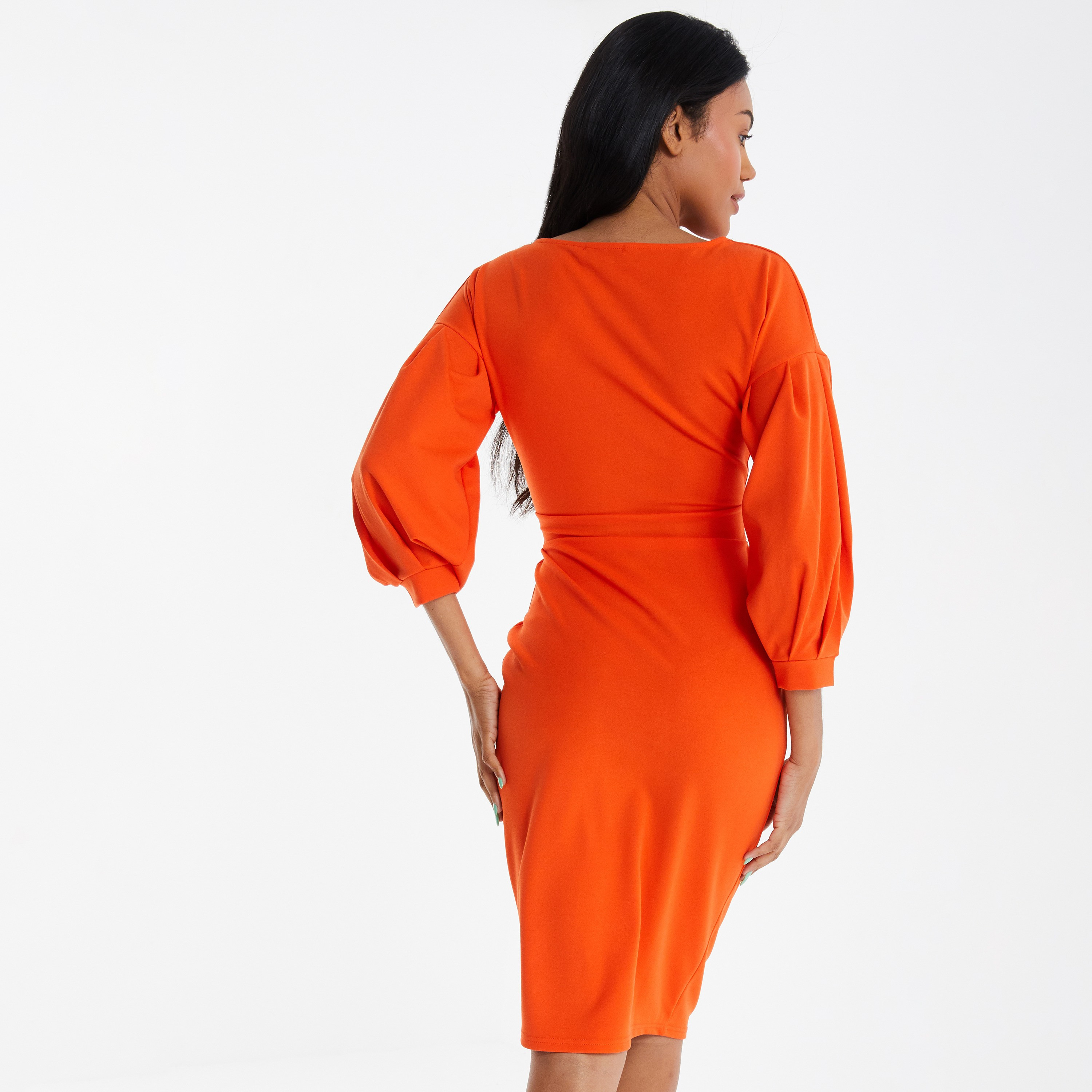 Quiz Plain V-Neck Wrap Knee Length Dress-women-clothing-dresses-image-3