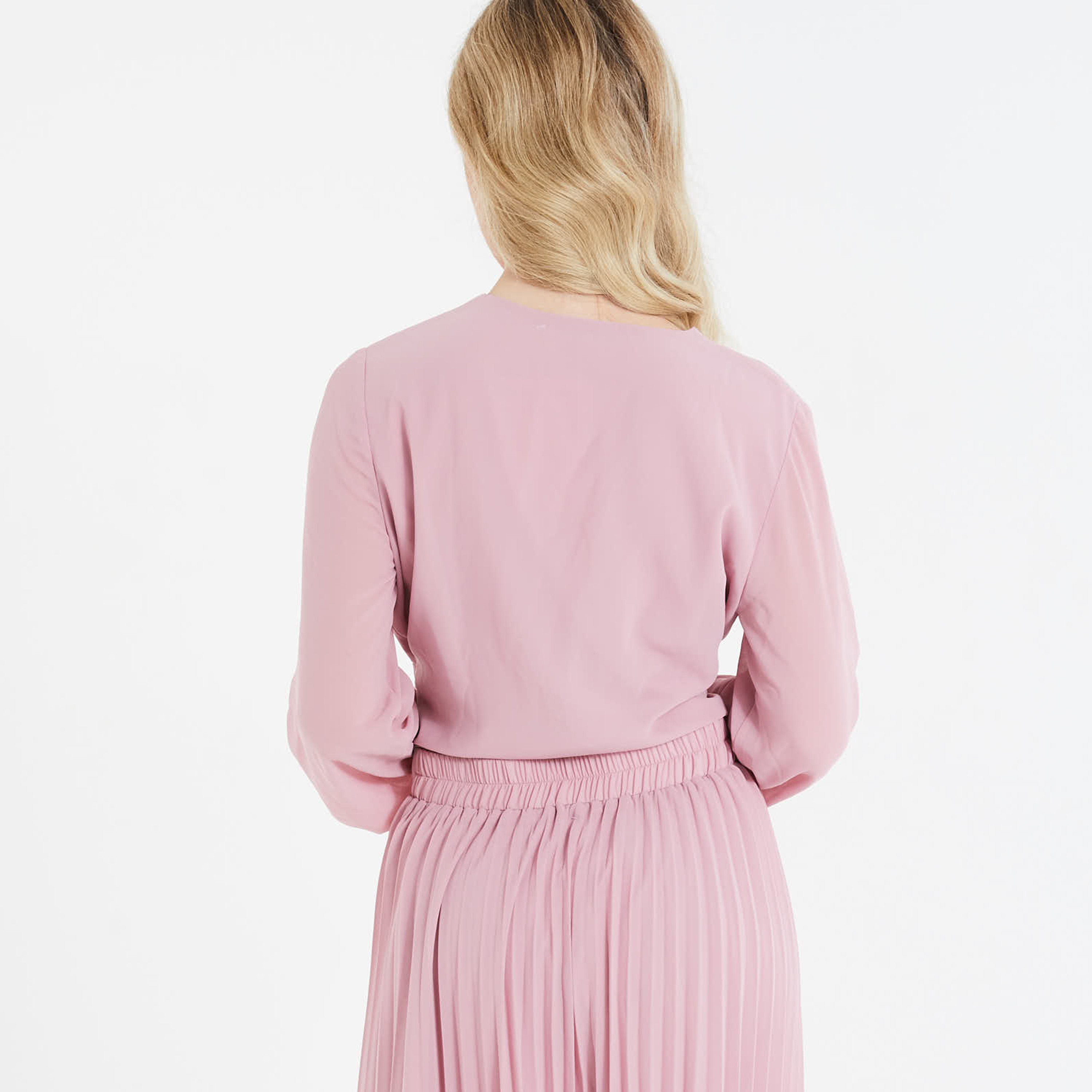 Quiz Plain V-Neck Long Sleeves Top with Knot Front-women-clothing-shirtsandblouses-blouses-image-4