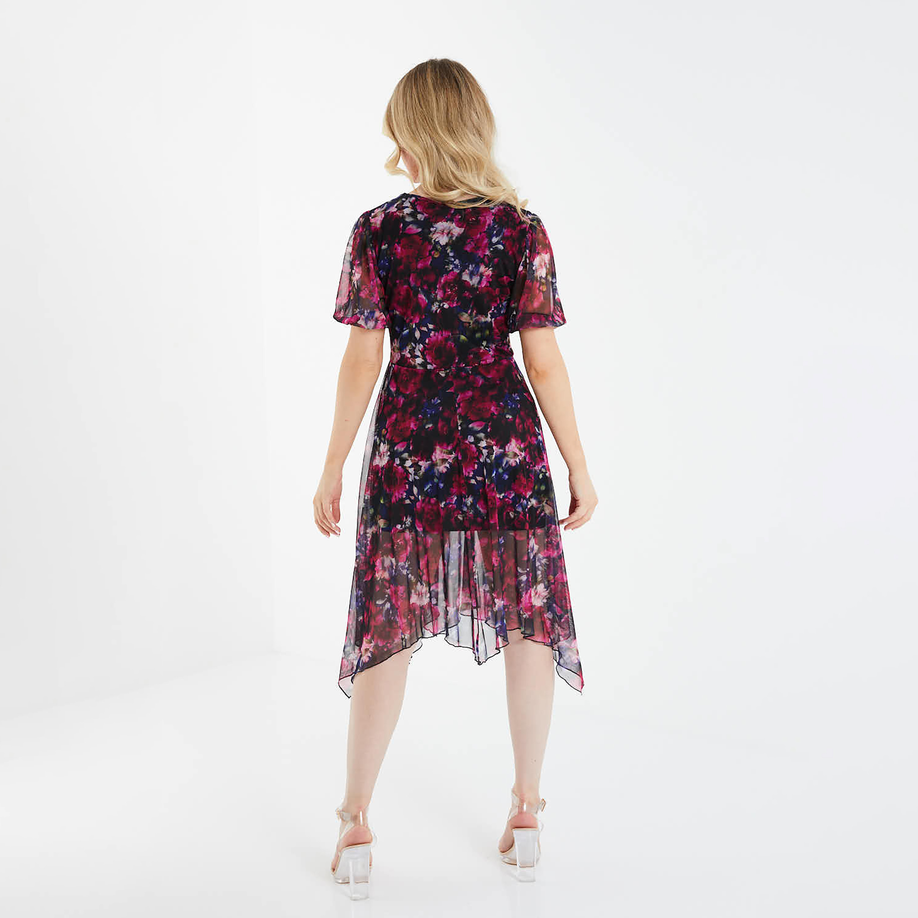 فستان ميدي من كويز نسائي بلون اسود زهري برقبة على شكل وى-women-clothing-dresses-image-2
