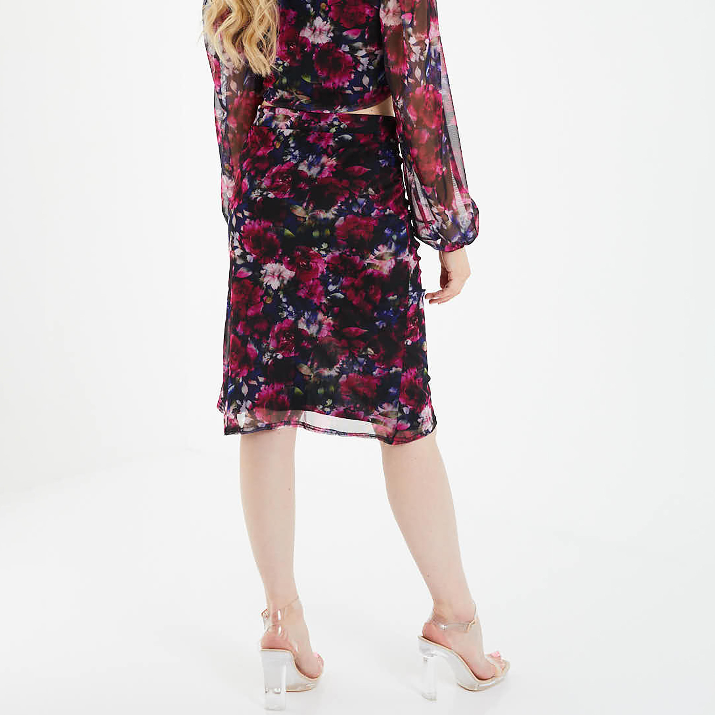تنورة مزينة بطول الركبة مع عالية الخصر للسيدات باللون الأسود من كويز-women-clothing-bottoms-skirts-image-2