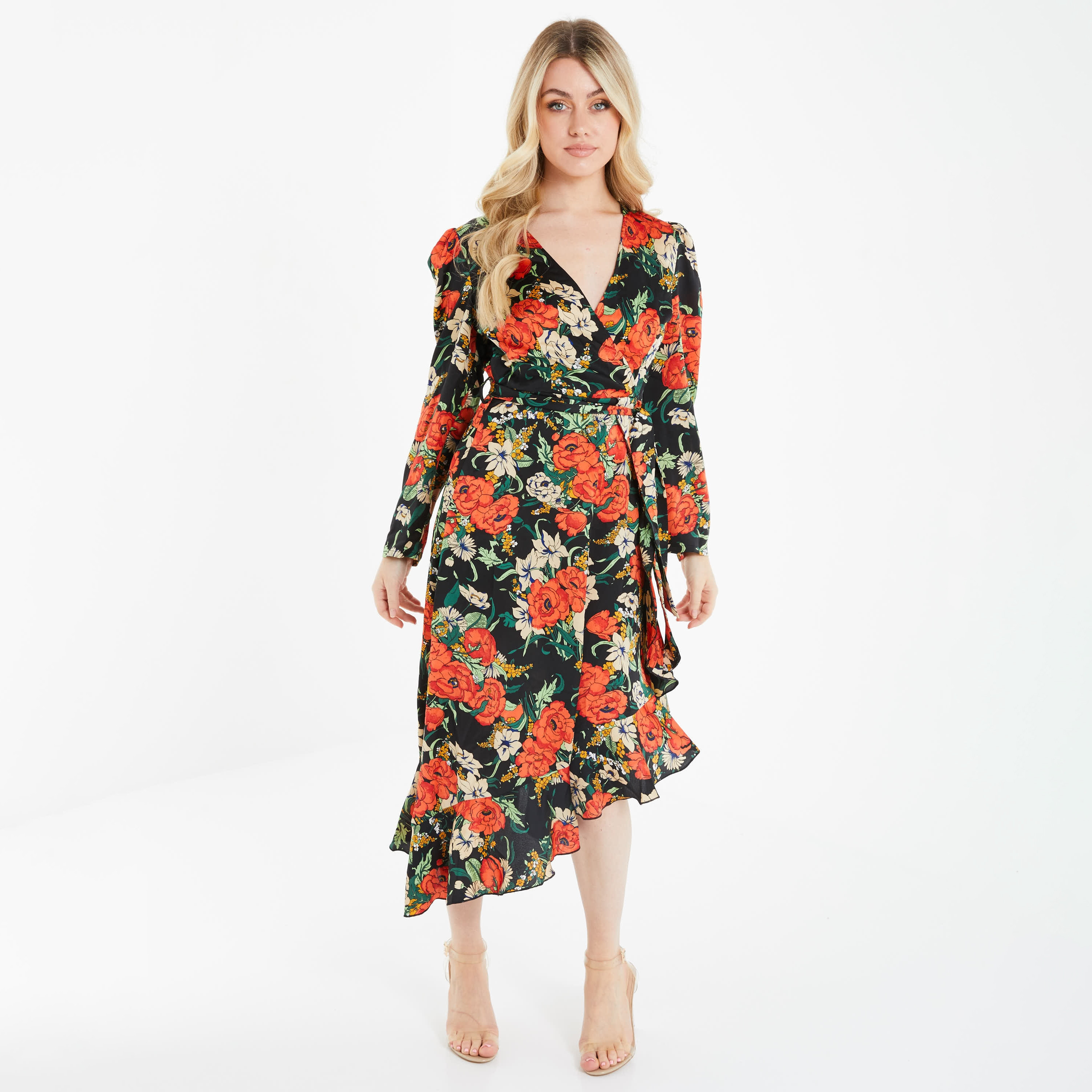 Quiz Floral V-Neck Wrap Midi Dress-women-clothing-dresses-image-1
