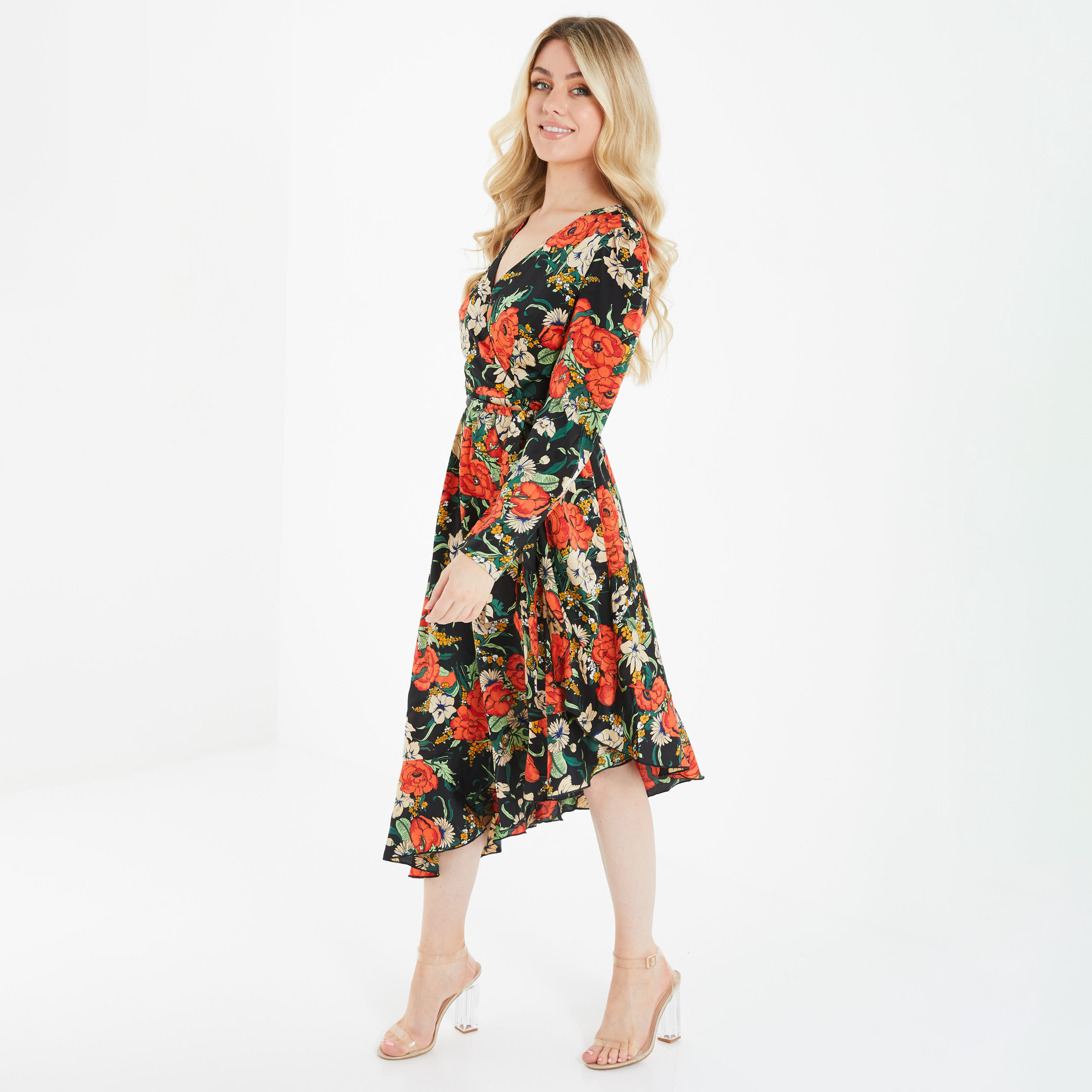 Quiz Floral V-Neck Wrap Midi Dress-women-clothing-dresses-image-2
