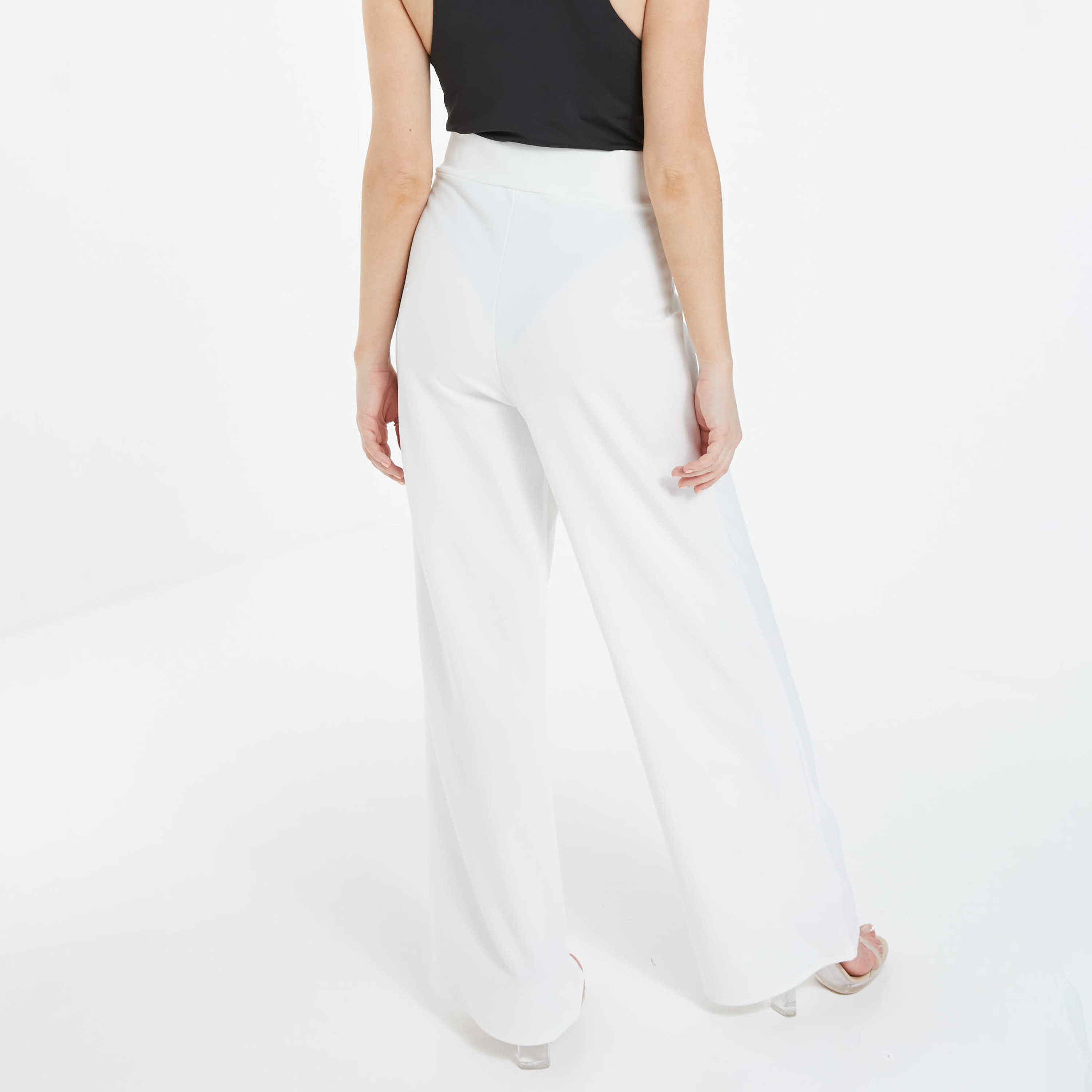 بنطلون مع واسع الساق من كويز نسائي ابیض سادة بعالي الخصر-women-clothing-bottoms-trousers-image-2