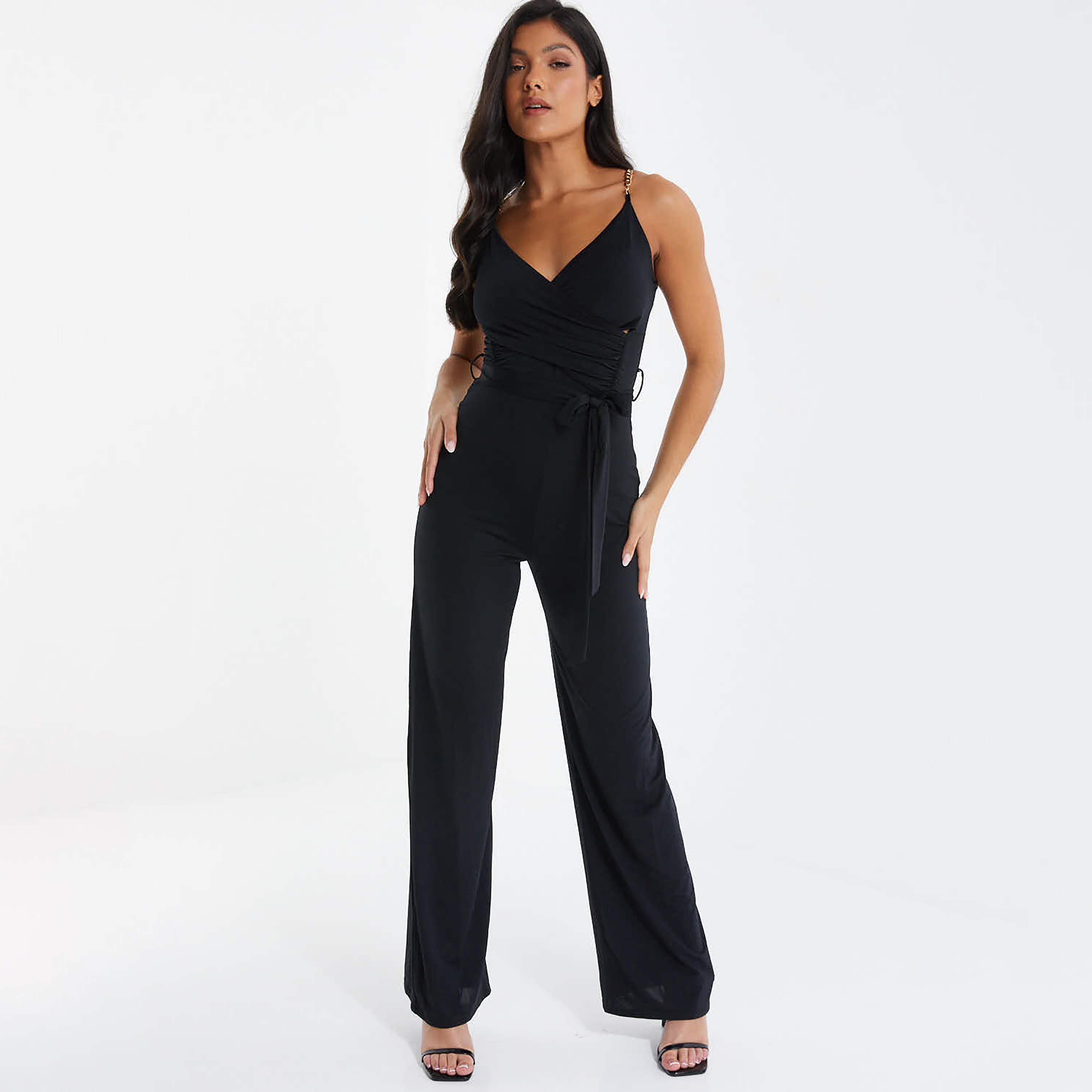 جمبسوت نسائي اسود سادة بحزام ربط بدون أكتاف من كويز-women-clothing-jumpsuits-image-3