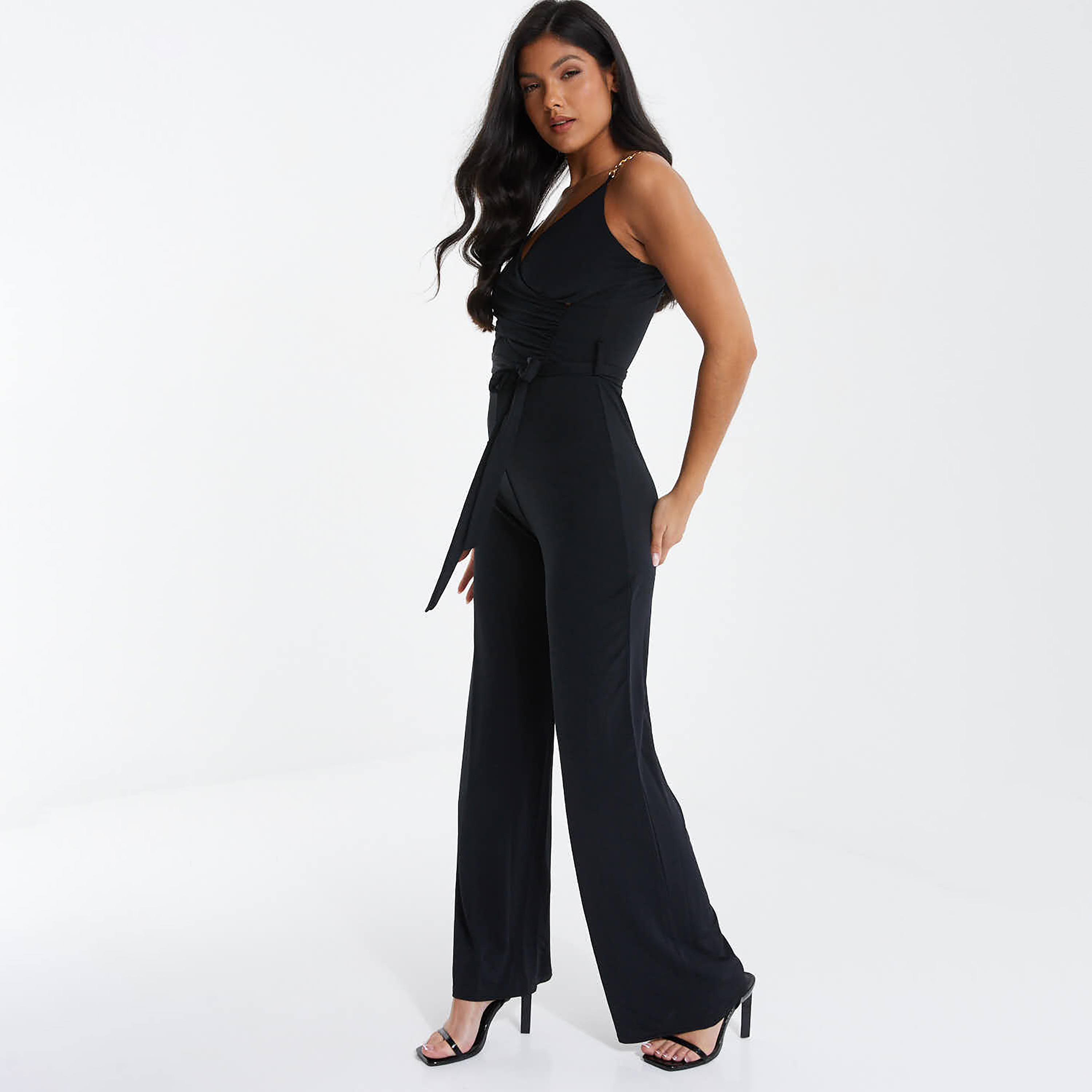 جمبسوت نسائي اسود سادة بحزام ربط بدون أكتاف من كويز-women-clothing-jumpsuits-image-1