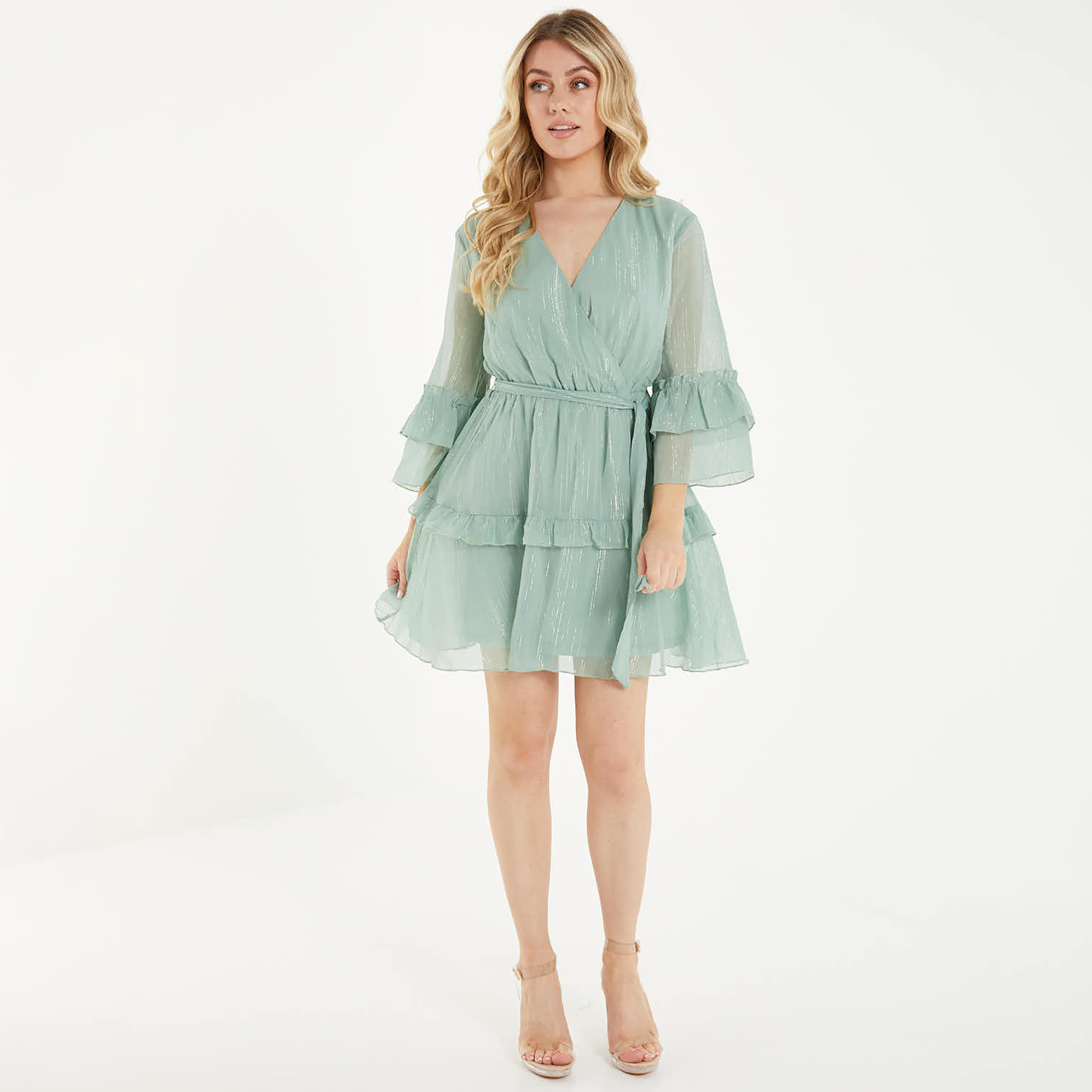 Quiz Plain V-Neck Wrap Skater Mini Dress-women-clothing-dresses-image-1