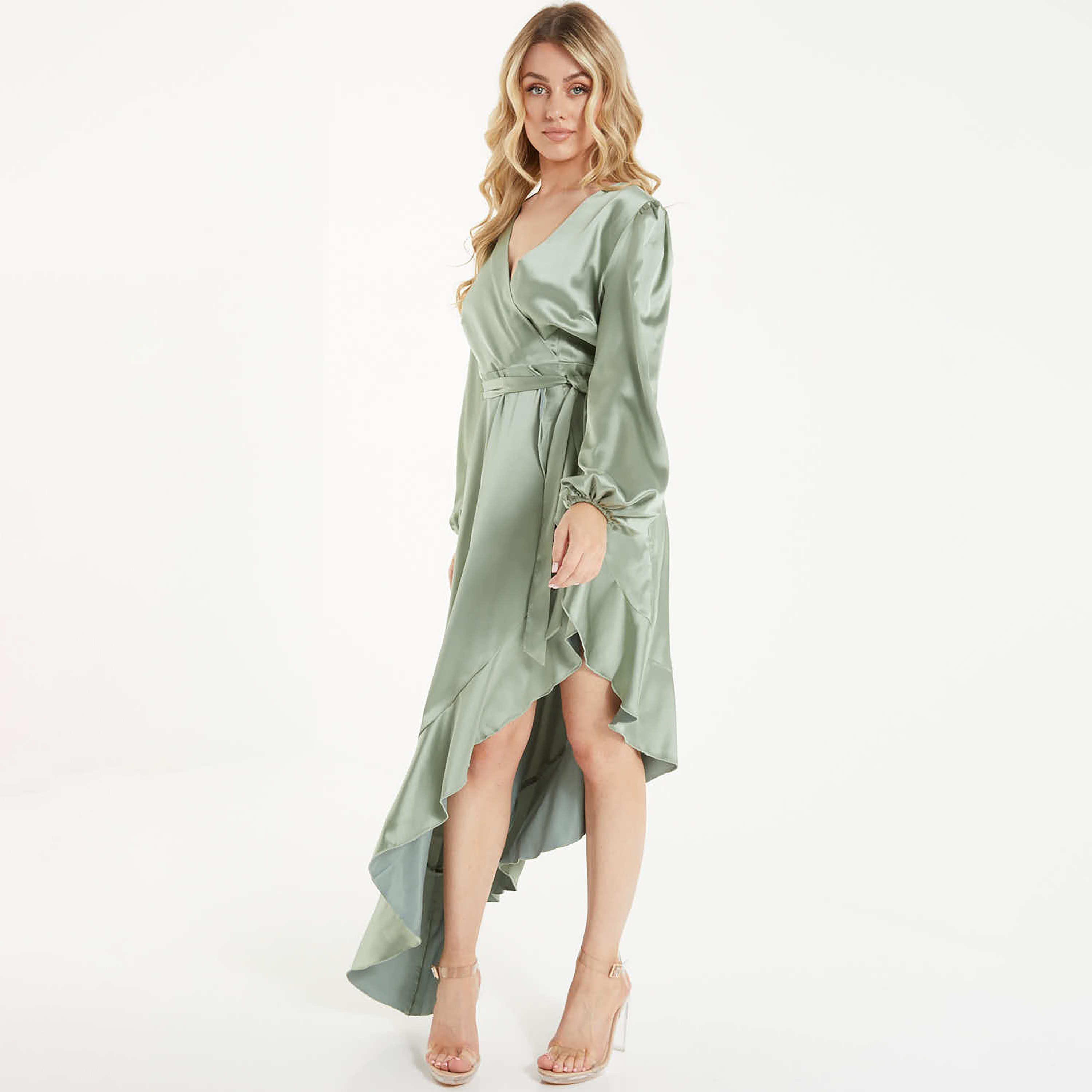 Quiz Plain V-Neck Wrap Asymmetric Midi Dress-women-clothing-dresses-image-2