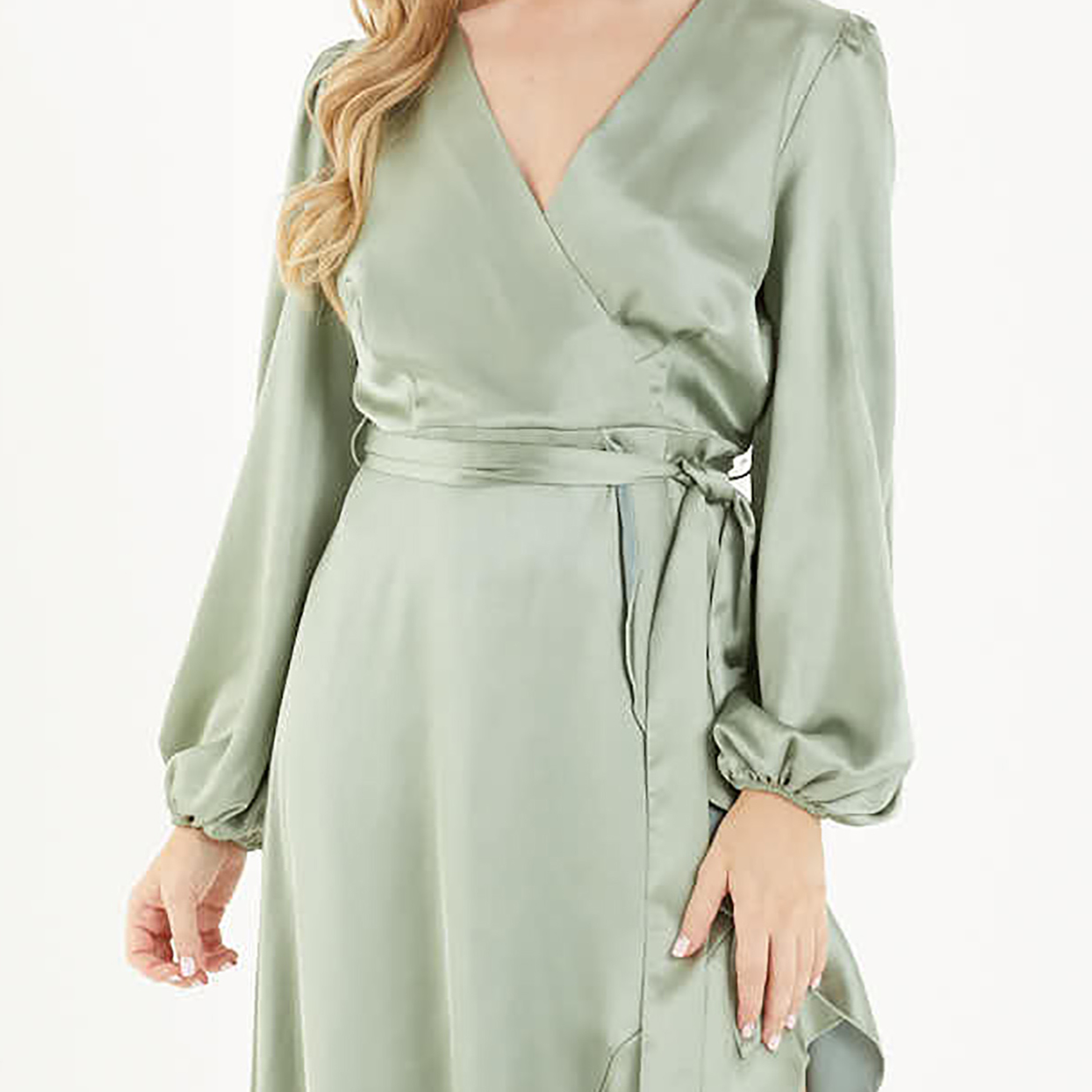 Quiz Plain V-Neck Wrap Asymmetric Midi Dress-women-clothing-dresses-image-3