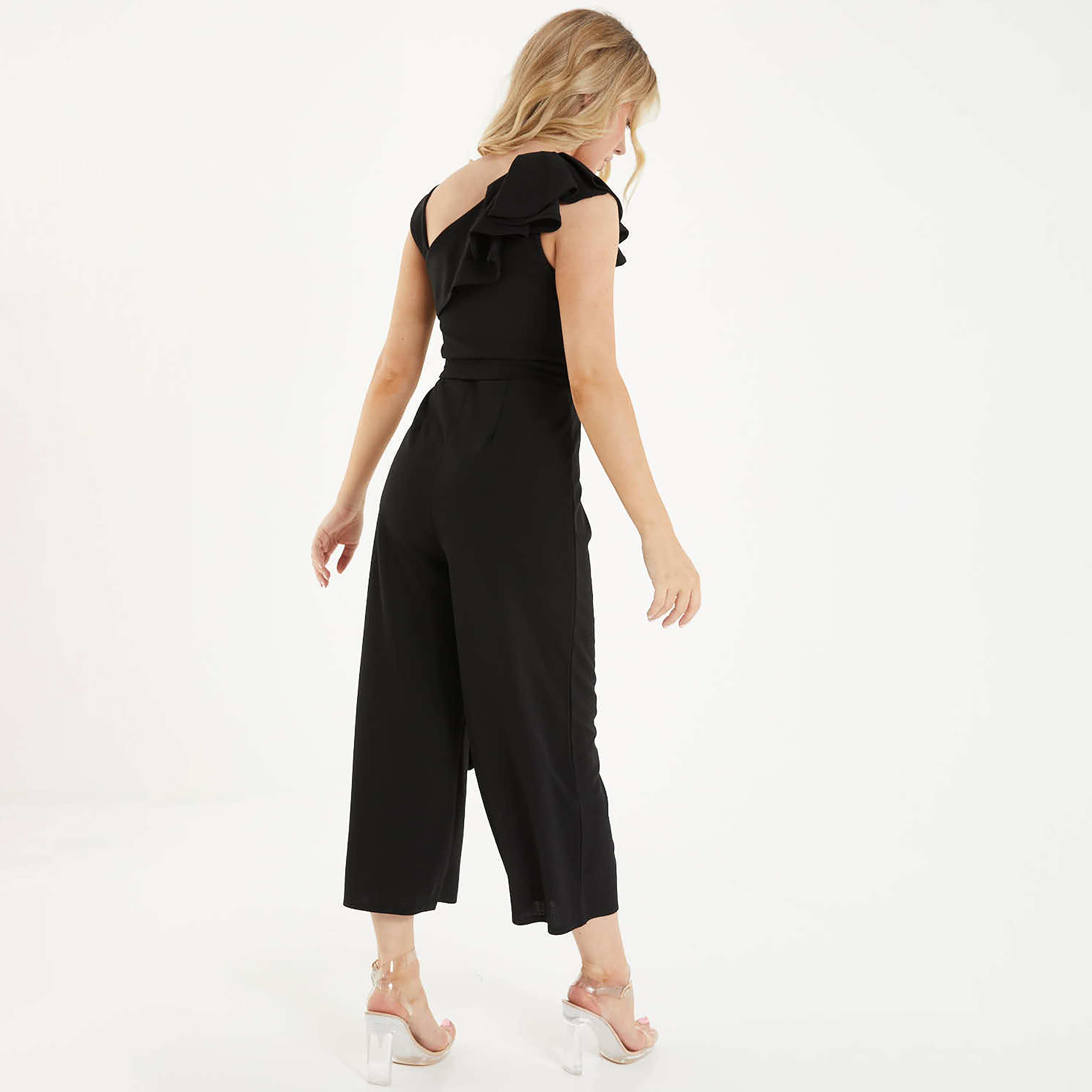QUIZ Women Black Plain Tie Belt Jumpsuit-women-clothing-jumpsuits-image-2