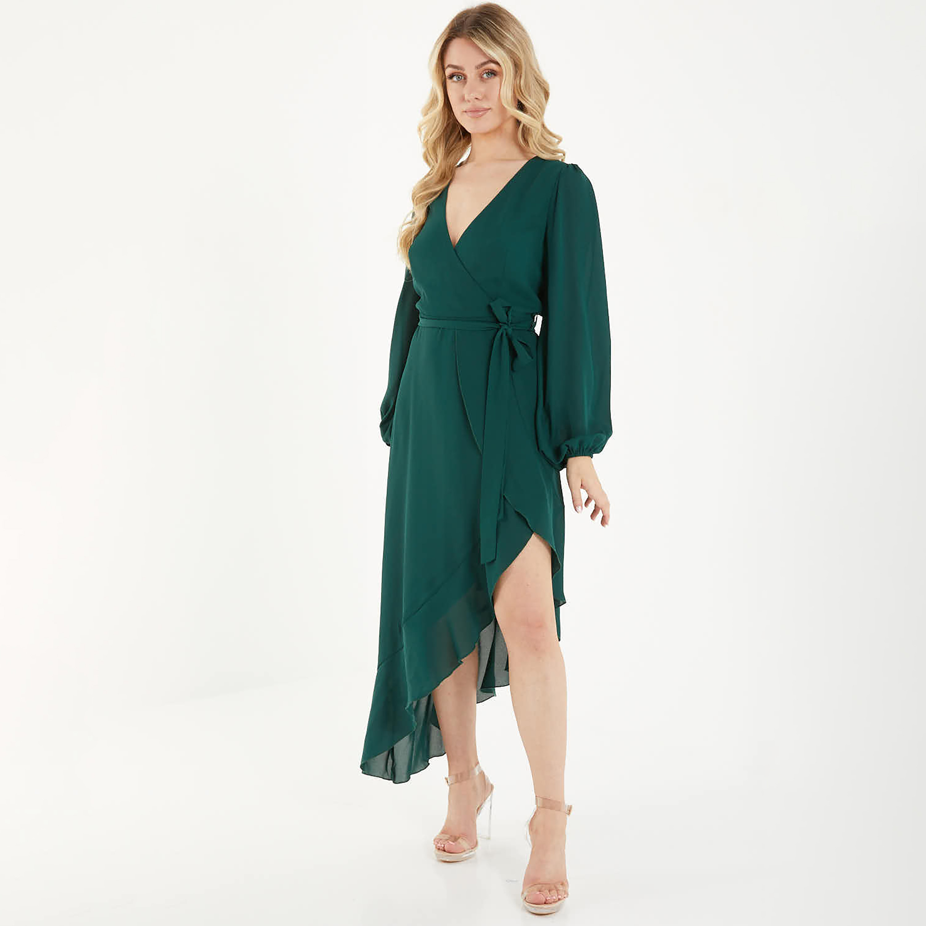 Quiz Plain V-Neck Wrap Midi Dress-women-clothing-dresses-image-1