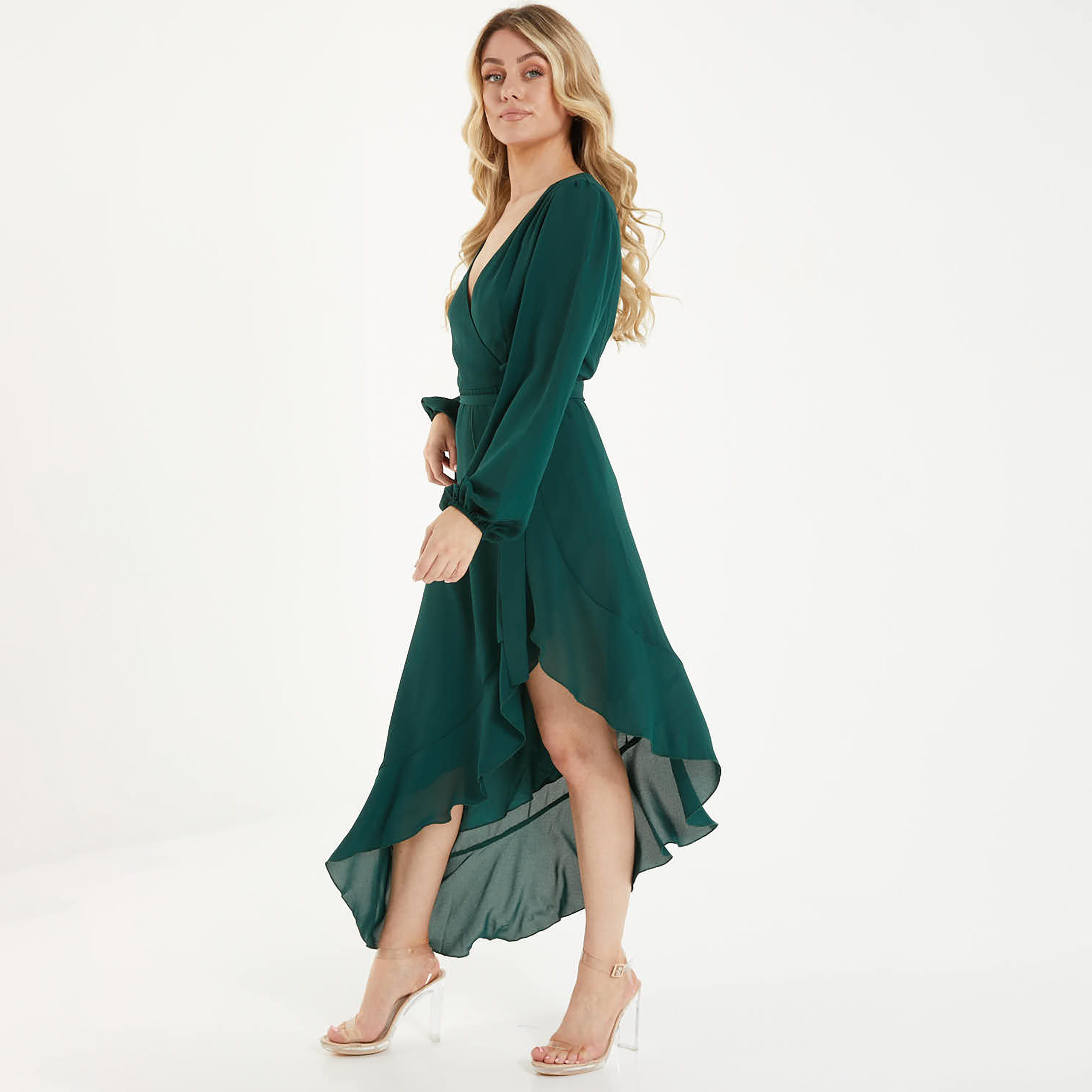 Quiz Plain V-Neck Wrap Midi Dress-women-clothing-dresses-image-2