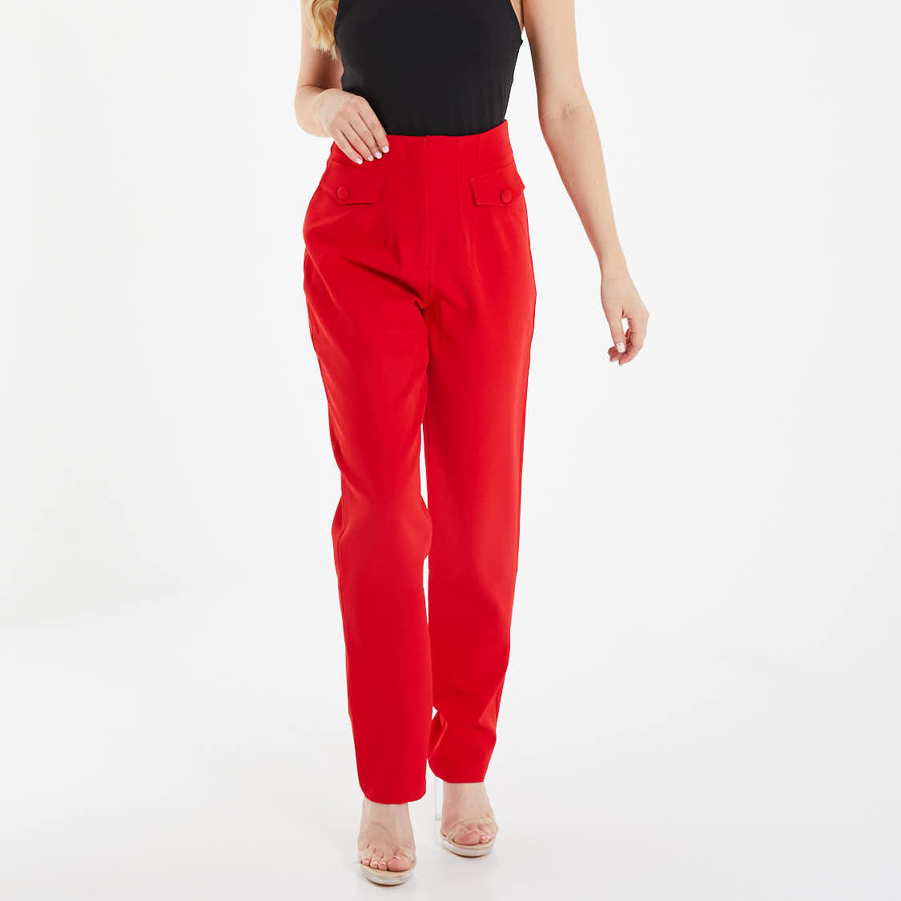 كويز - بنطال خصر عالي - سادة-women-clothing-trousers-image-1