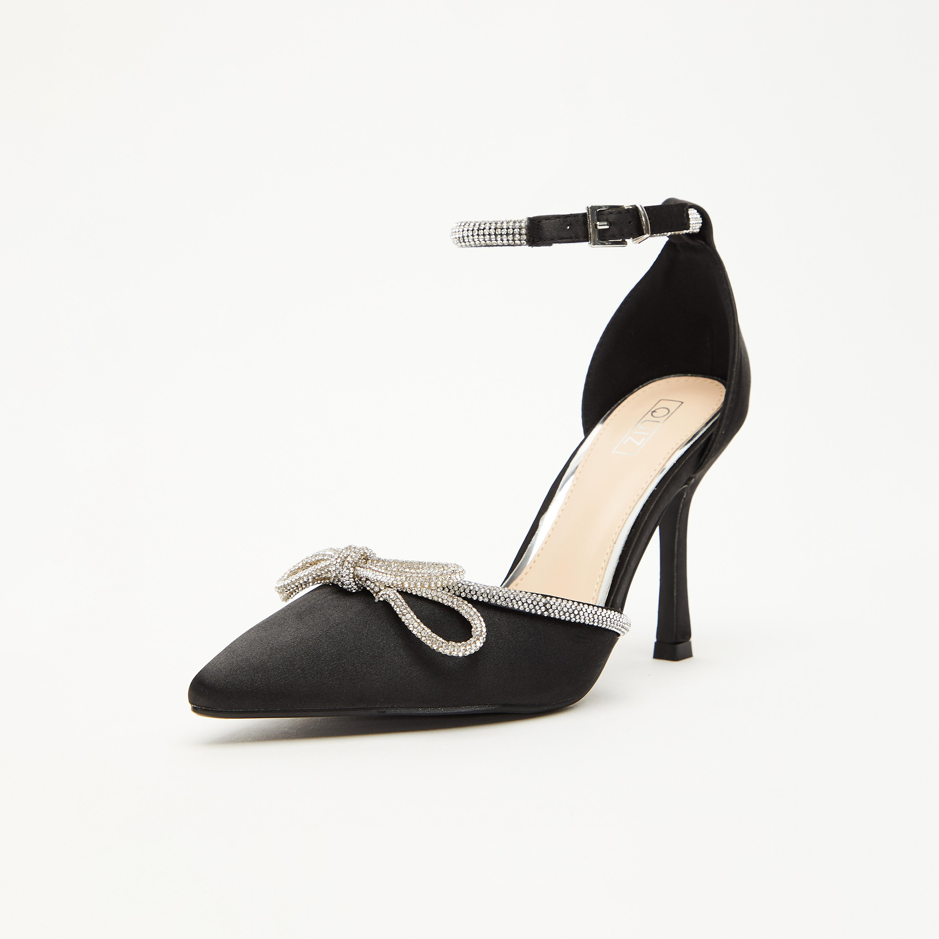 Quiz Women's Diamante Bow Stiletto Court Heels-women-shoes-heels-image-1