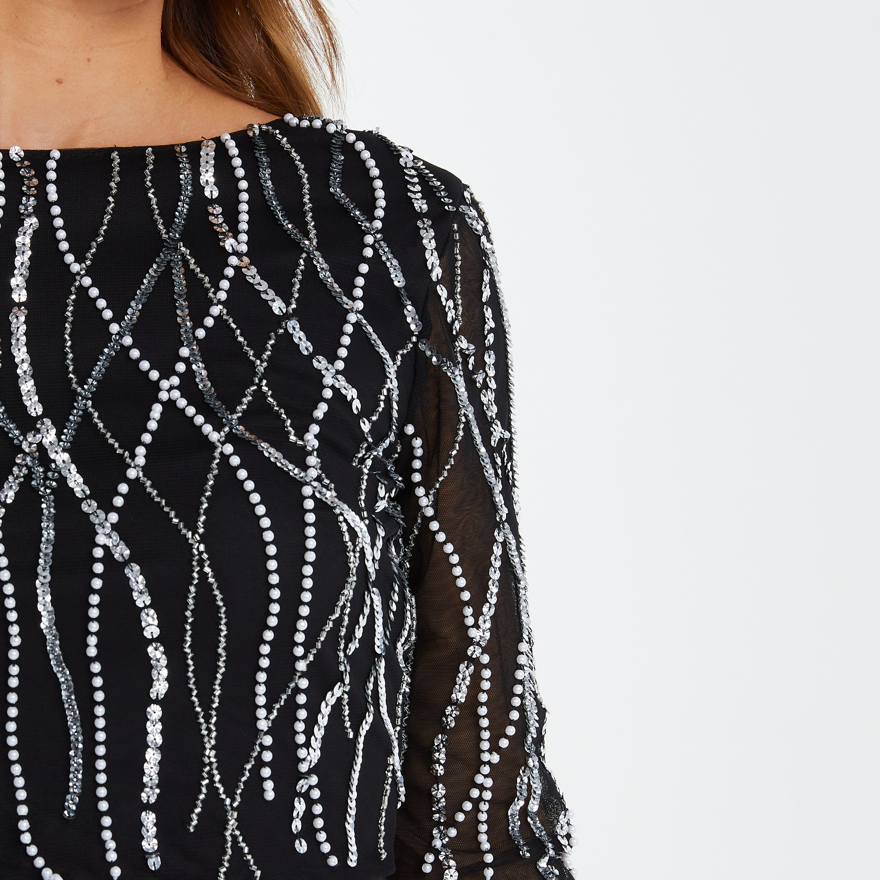 Quiz Embellished Round Neck Long Sleeves Crop Top-women-clothing-shirtsandblouses-blouses-image-3
